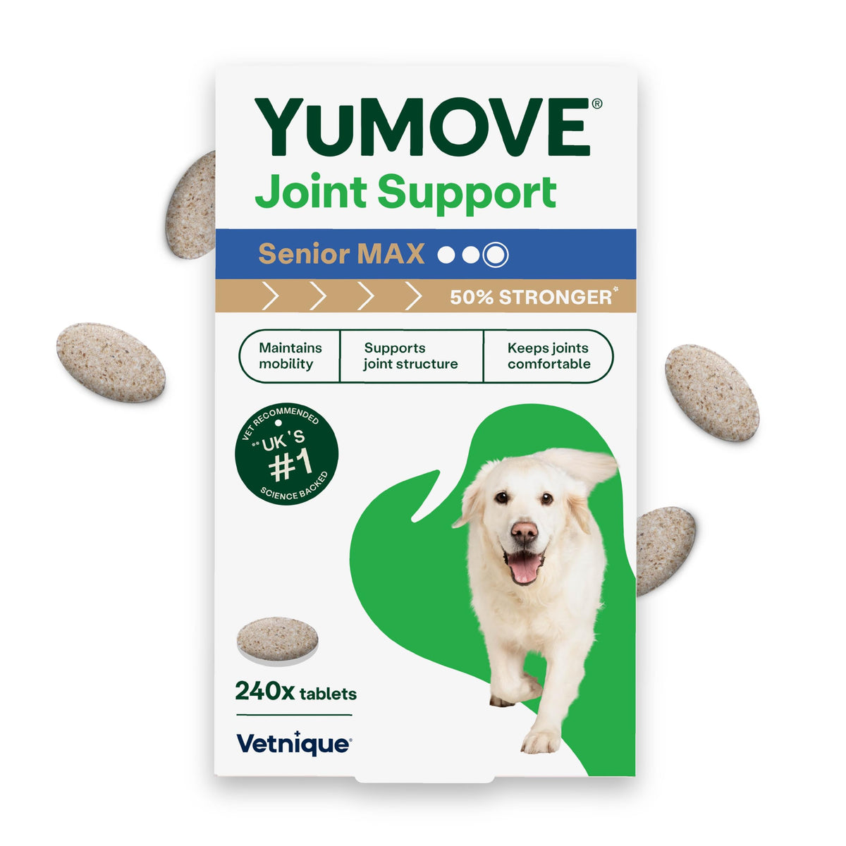 YuMOVE Max Strength Joint Supplement for Senior Dogs, Joint Care with Glucosamine, Chondroitin and Green Lipped Mussel, Age 8+, 120 Tablets