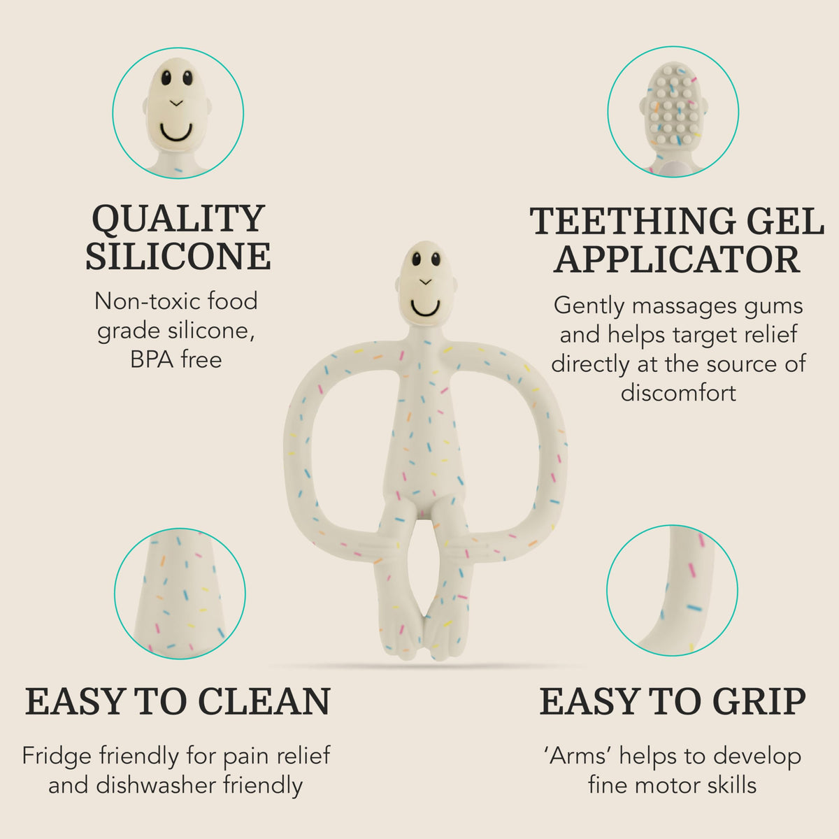 Matchstick Monkey Original Teether with Gel Applicator, Hearts