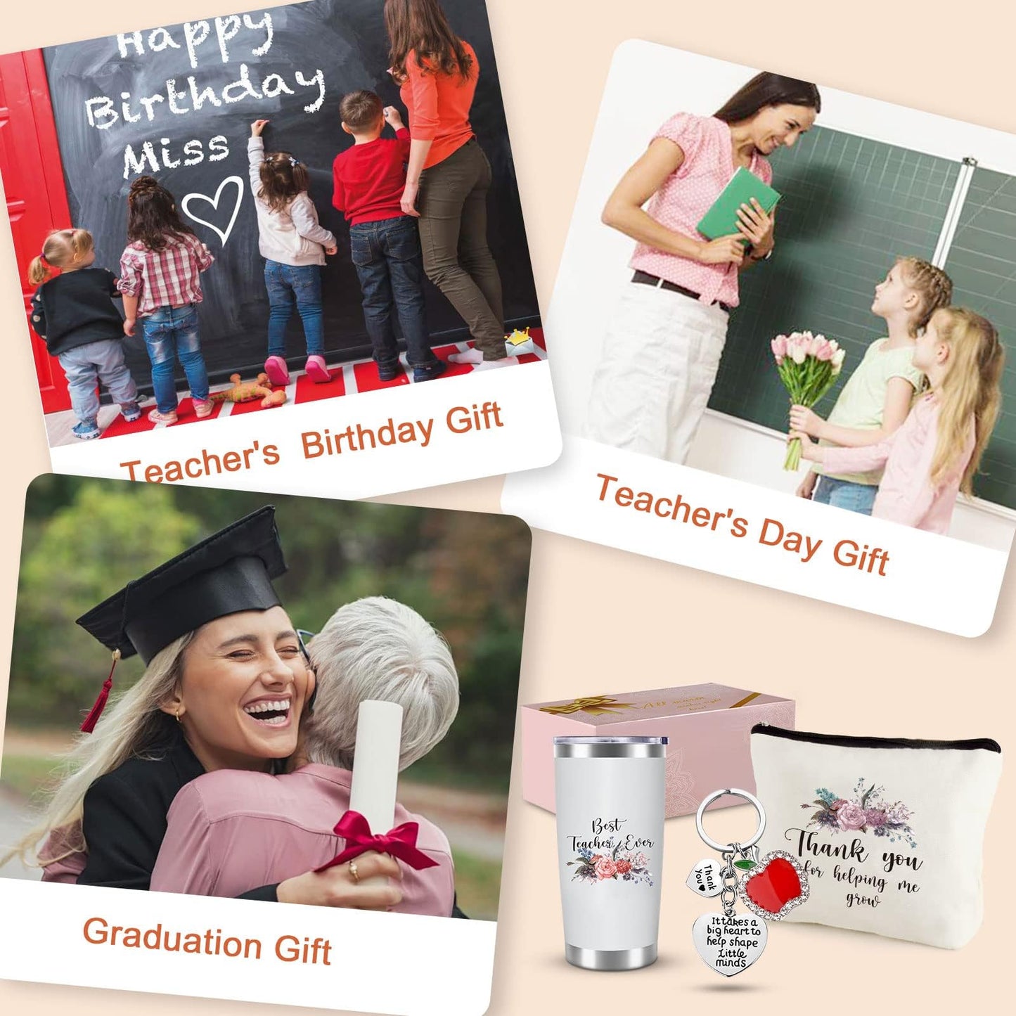 Teacher Tote Bag, Teacher Appreciation Gifts, Teacher Gifts for Women, Thank You Teacher Present Tote Bag, 20OZ Tumbler, Cosmetic Bag, Greeting Cards