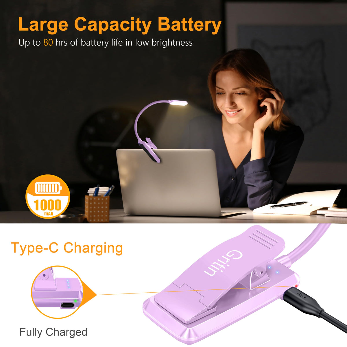 Gritin 9 LED Rechargeable Book Light for Reading in Bed-Stepless Dimming
