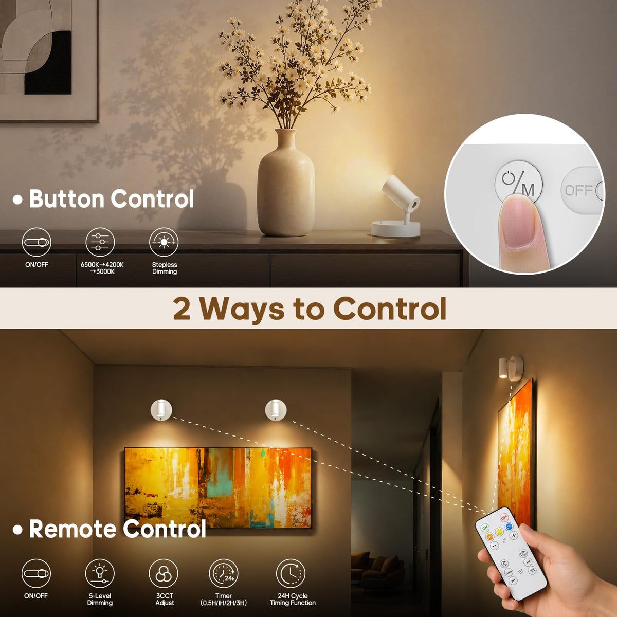 GOODEA Battery Operated Spot Light Indoor with Remote, Up to 30 Days, 3 CCT
