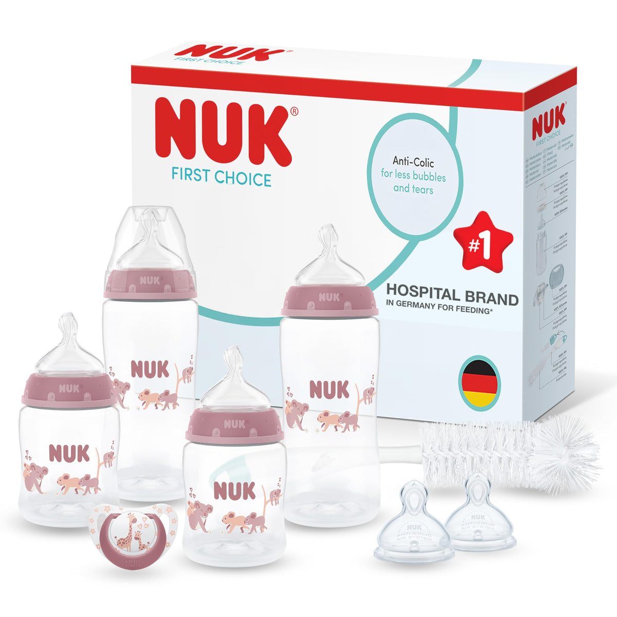 NUK First Choice+ Baby Bottles Set | 0-6 Months | Temperature Control | Anti Colic Vent | 300 ml | BPA-Free | Silicone Teat | 3 Count | Safari
