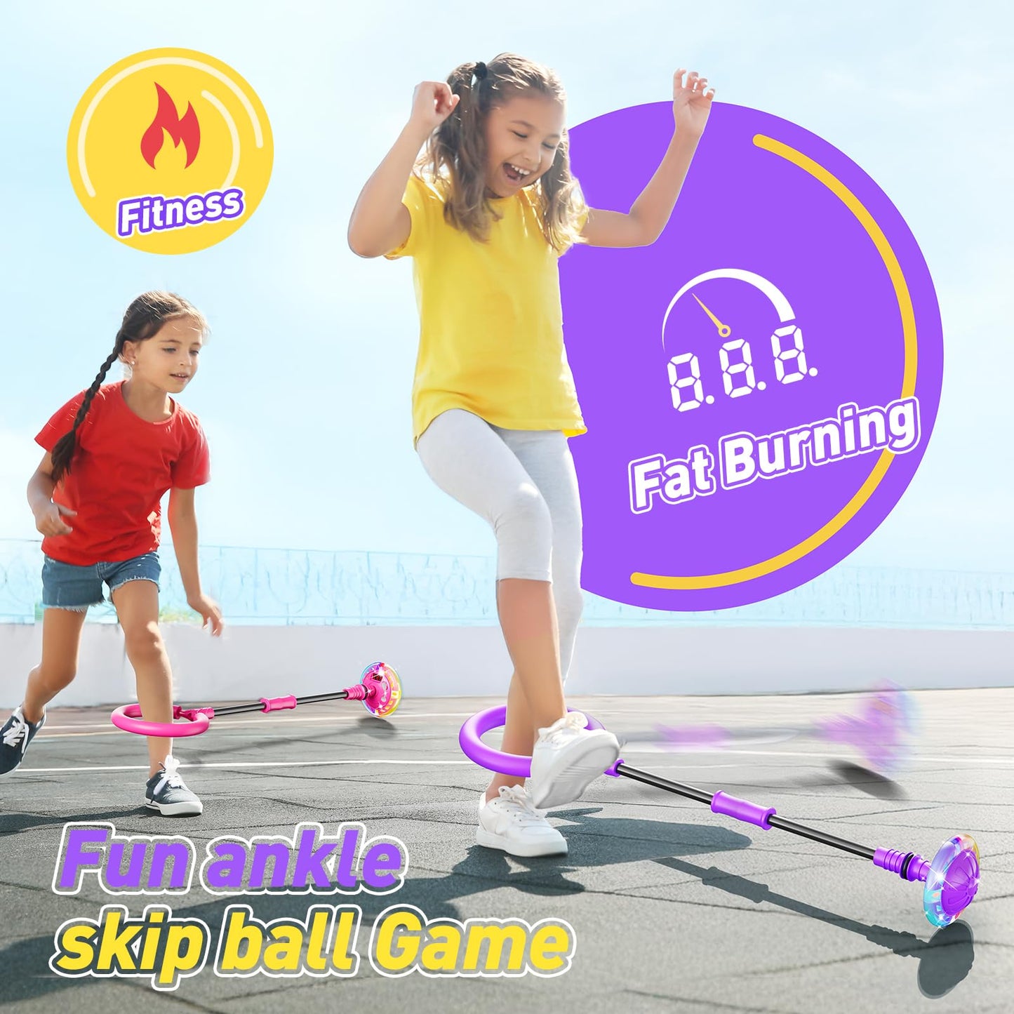 Hot Bee Ankle Skip Ball for Kids with Counter, Timer, Cal Calculator, Girl Birthday Gifts for Age 5 6 7 8 9 10+, Rechargeable Foldable Sports Toy Skip it Toy for Kids Xmas Present