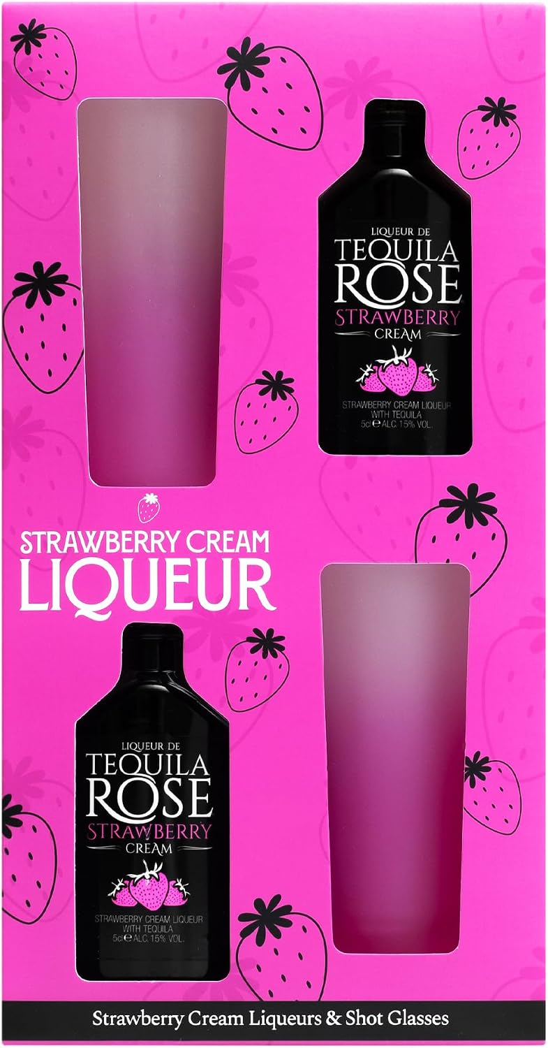 Tequila Rose Gift Set, Strawberry Cream 2 x 5 cl, 2 Shot Glasses