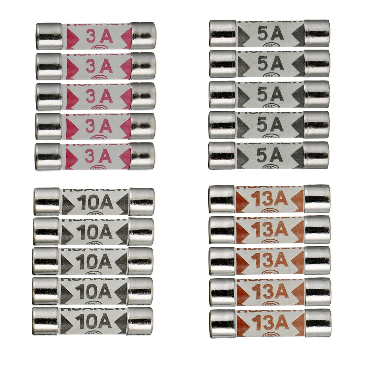 5 Values 100 Pcs 6.3x25 mm BS1362 1 3 5 10 13 A amp 240 V volt 0.248x0.984 Inch Ceramic Tube Fuses Assortment Kit