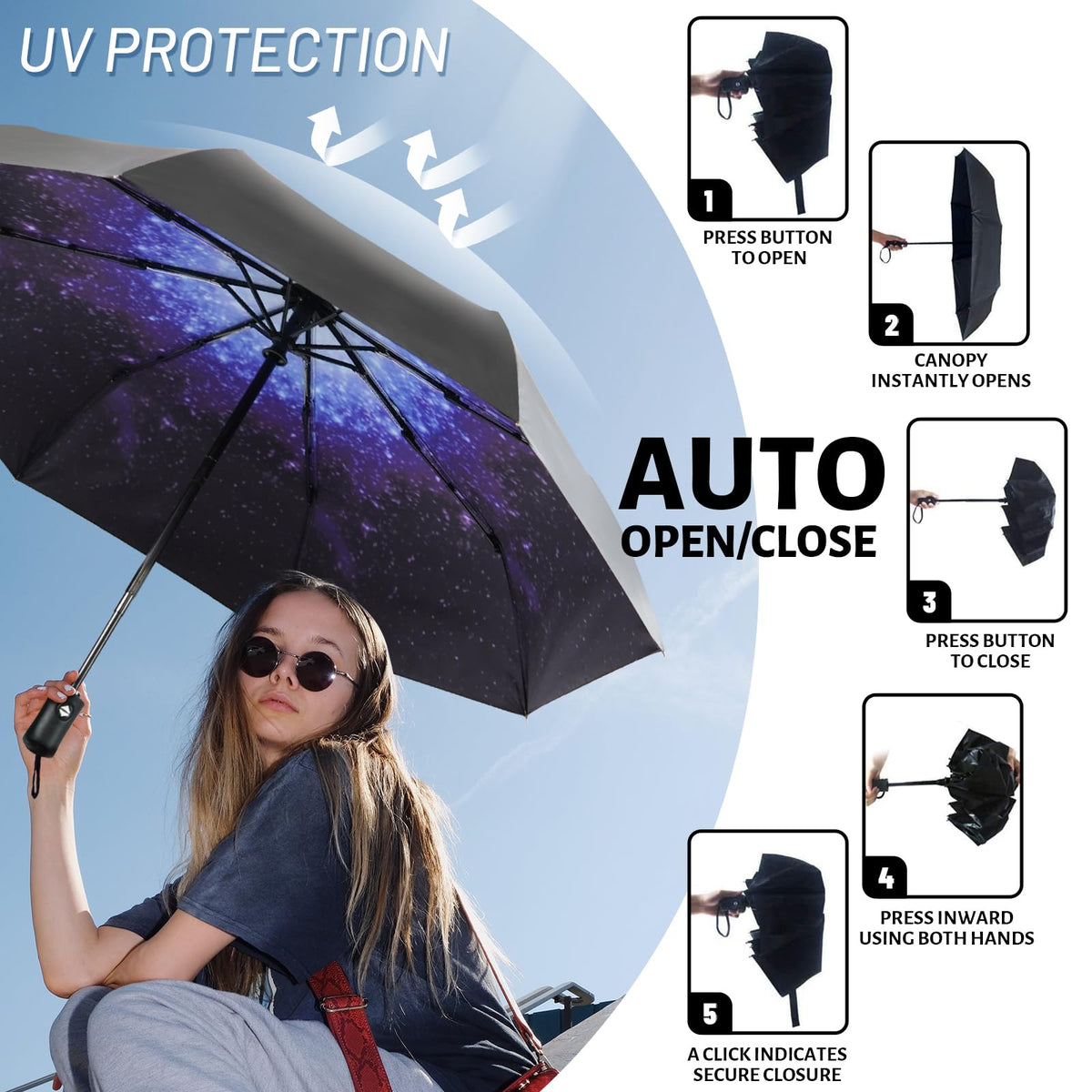 SY COMPACT Travel Umbrella Windproof Automatic Unbreakable UV Protection