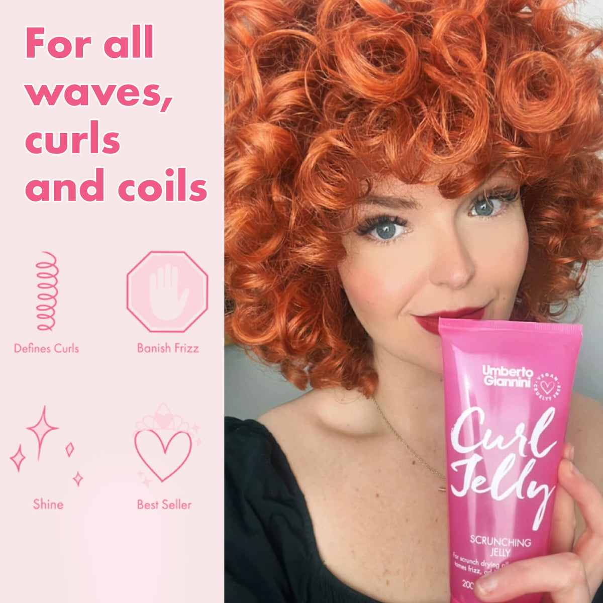 Umberto Giannini Curl Jelly Scrunching Jelly & Creme De Curl Control Cream Duo for Curly or Wavy Hair, Vegan & Cruelty Free, 2 Pack