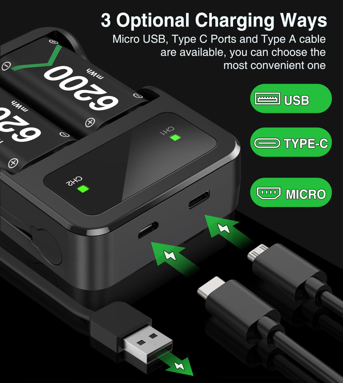 HEYLICOOL 3x5520mWh Rechargeable Battery Pack for Xbox Series X|S/Xbox One/S/X/Elite, X-box Controller Battery Pack Controller Charging Dock Batteries
