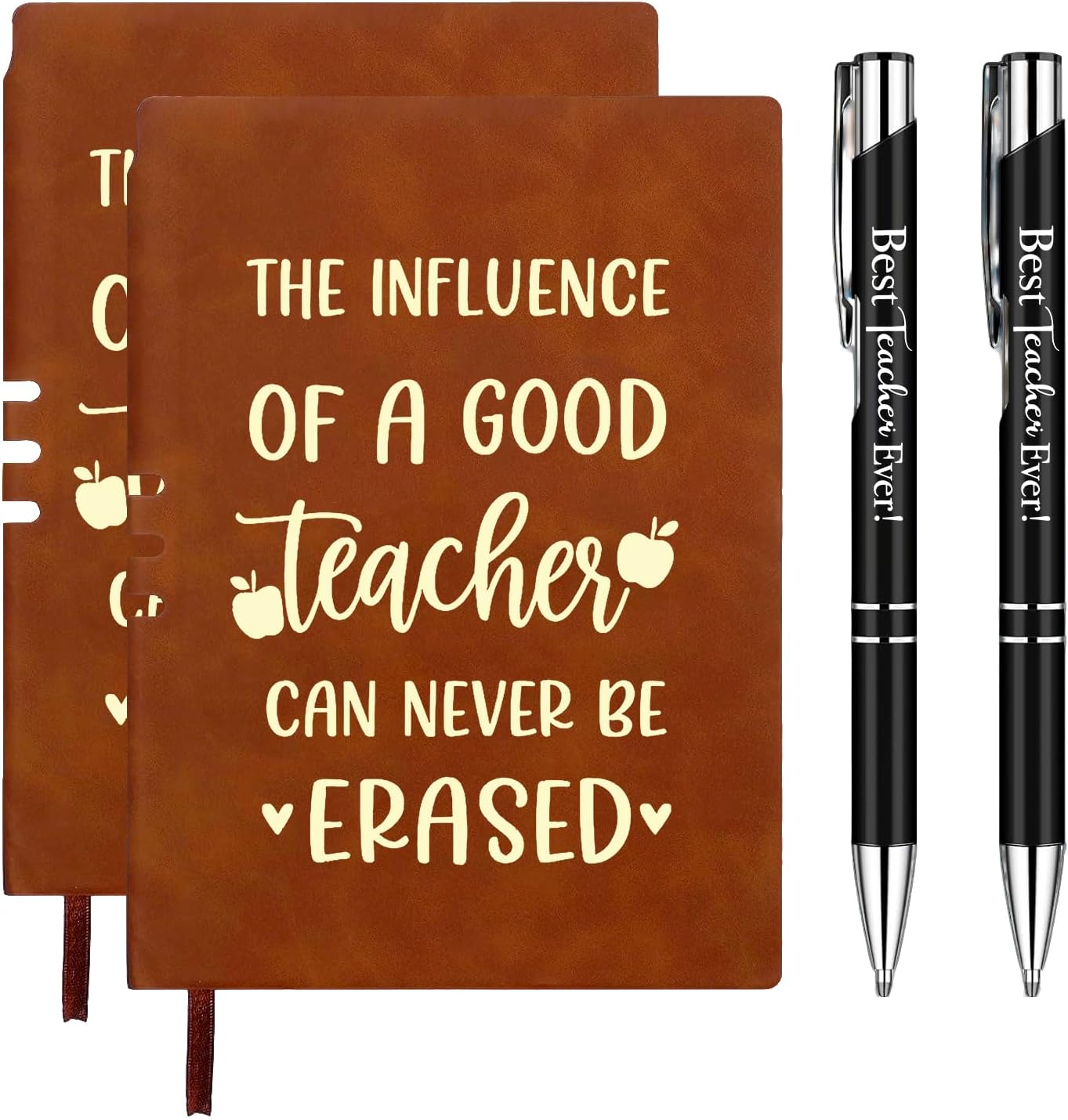 2 Sets Teacher Appreciation Gifts, A5 Leather Notebook & Pen, Thank You Teacher Gifts End of Term, Best Teacher Ever Journal, Leaving Gifts for Women Men, Inspirational Present for Birthday