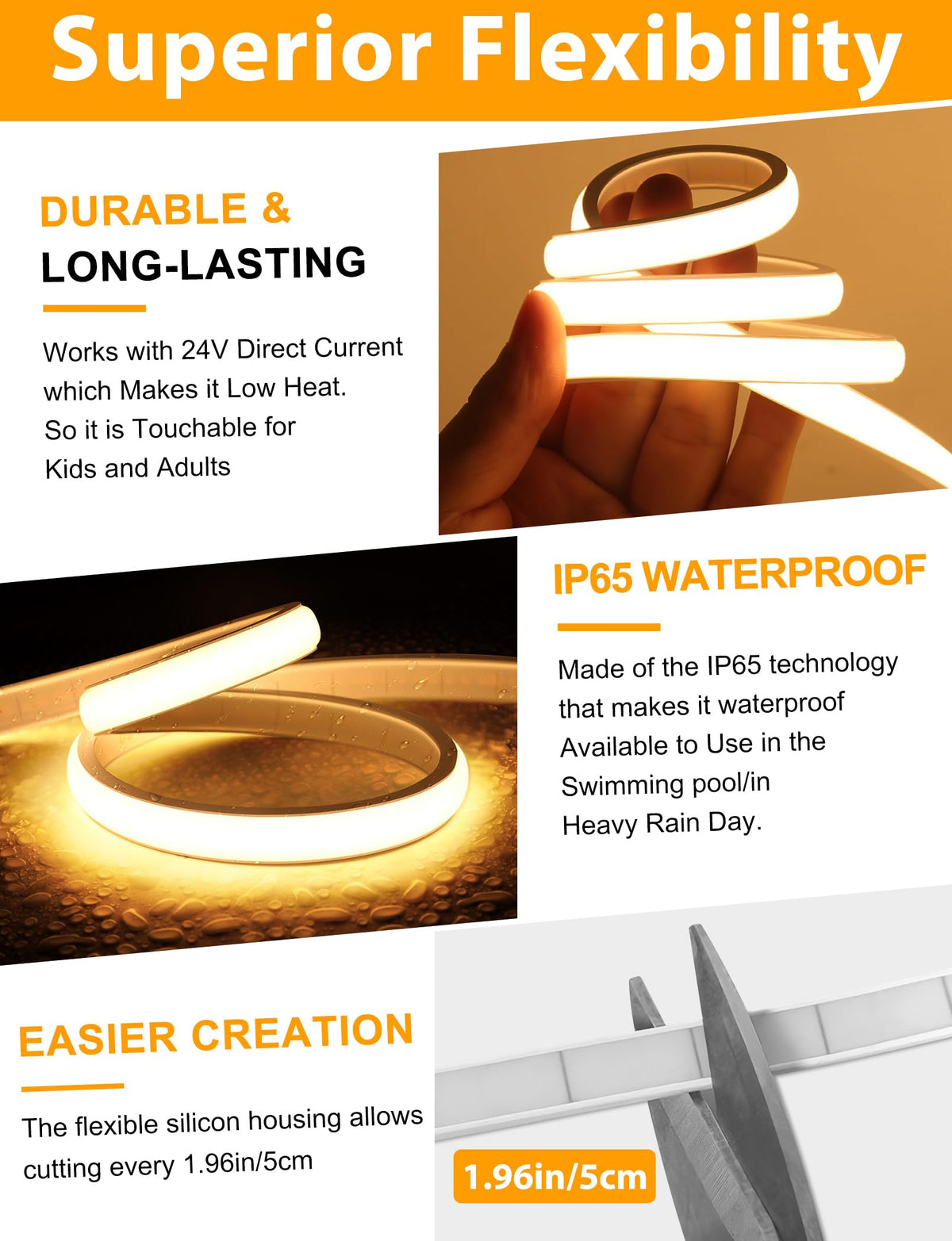 Lamomo 3M COB LED Strip Light,Warm White Dimmable Neon Rope with Remote