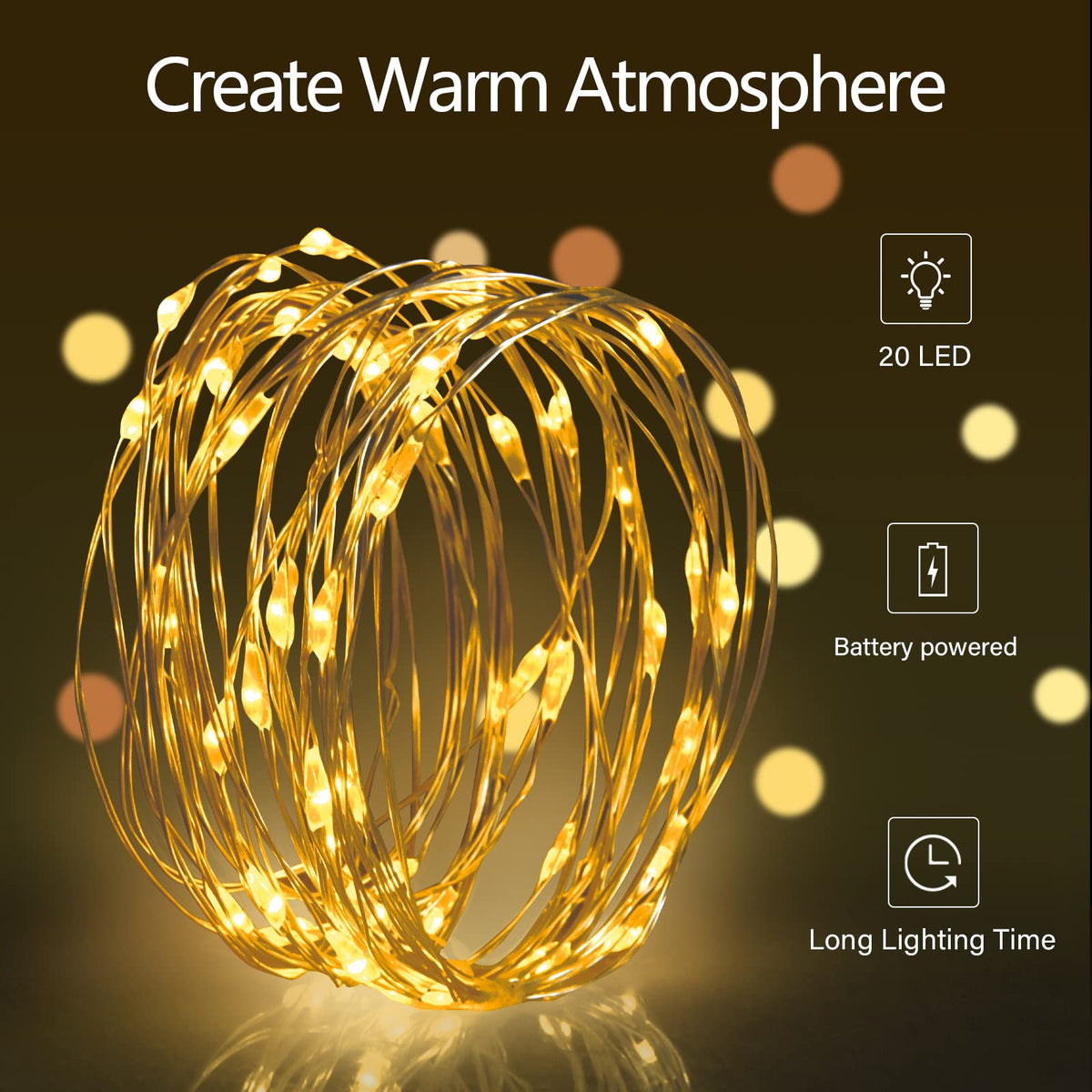 Dalugo Orange Fairy Lights, 3M/10ft Amber Fairy Lights, 30 LED Halloween Battery Lights for Autumn Halloween Christmas Decorations, Fireplace, Home Decor