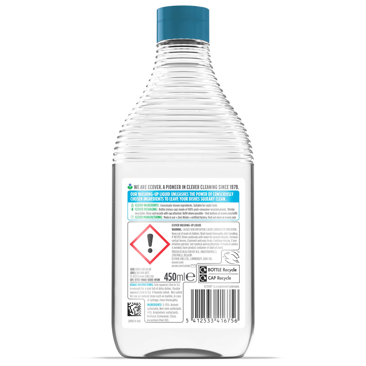 Ecover | Washing Up Liquid Zero | 6 x 450ml
