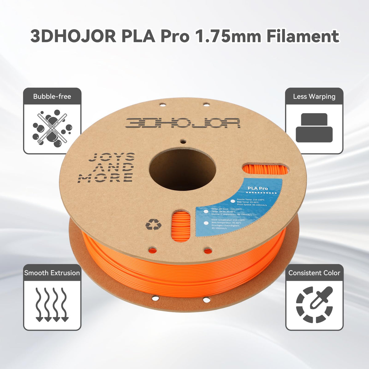 3DHoJor PLA+ PLA Plus Filament 1.75mm 1kg(2.2lbs) for 3D Printers,Yellow