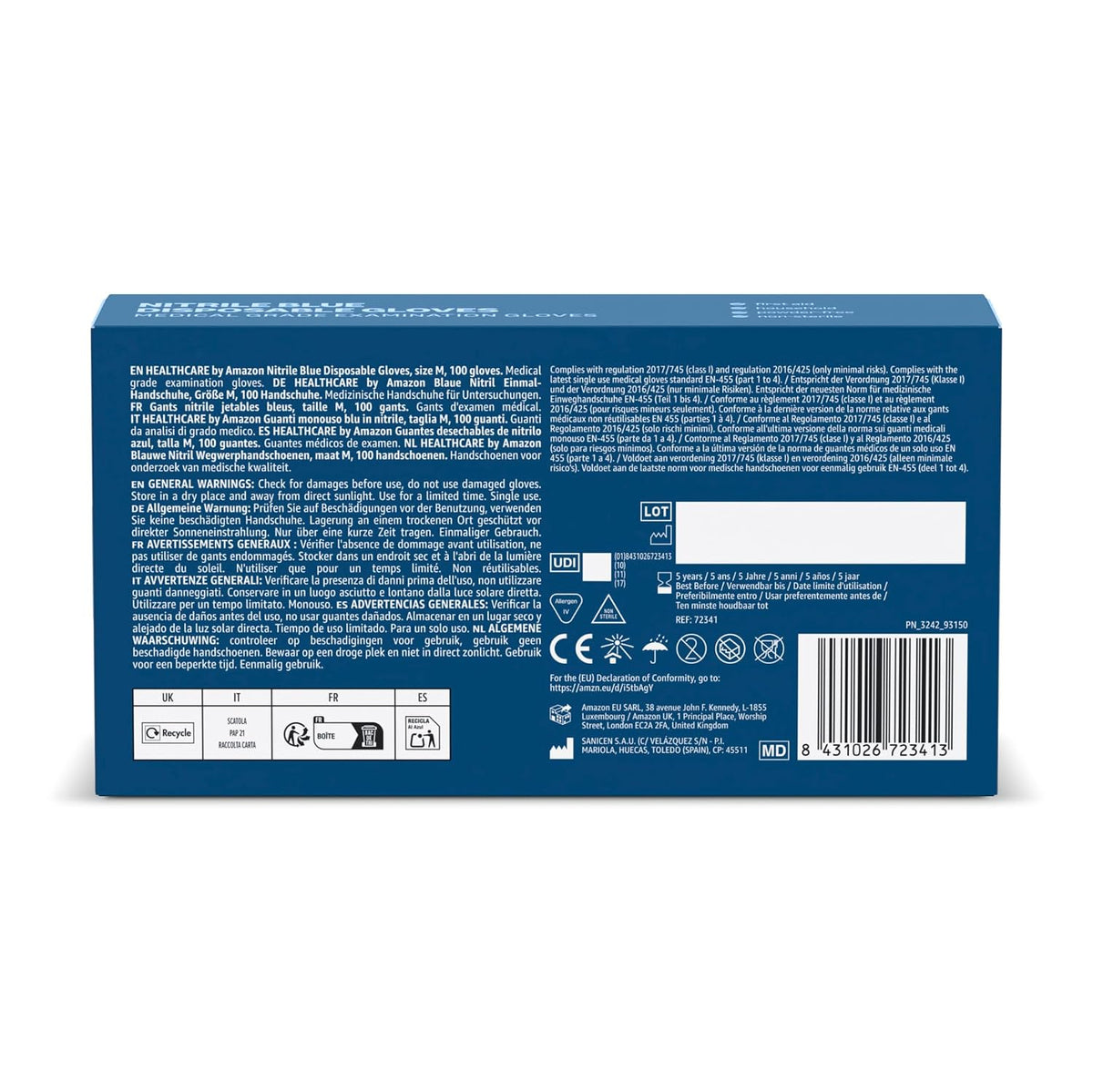 by Amazon Blue Disposable Nitrile Gloves, Powder-free, Latex-free, Size M, Pack of 100