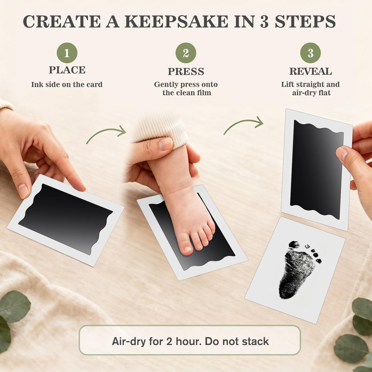 Nabance Baby Hand and Footprint Kit, 3 Inkless Print Pads, 6 Imprint Cards