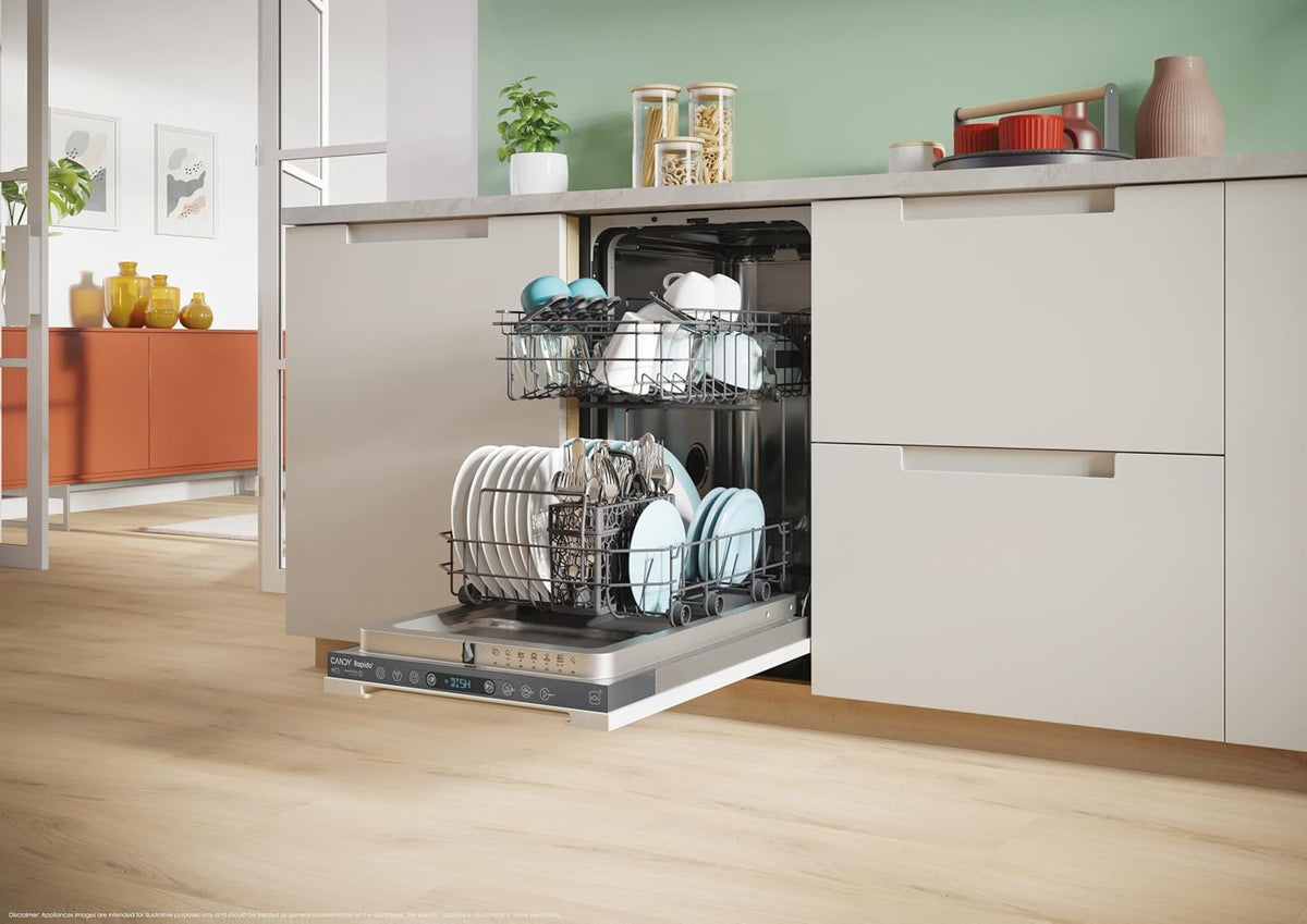 Candy Integrated Slimline Dishwasher, 9 Place Settings, E Class