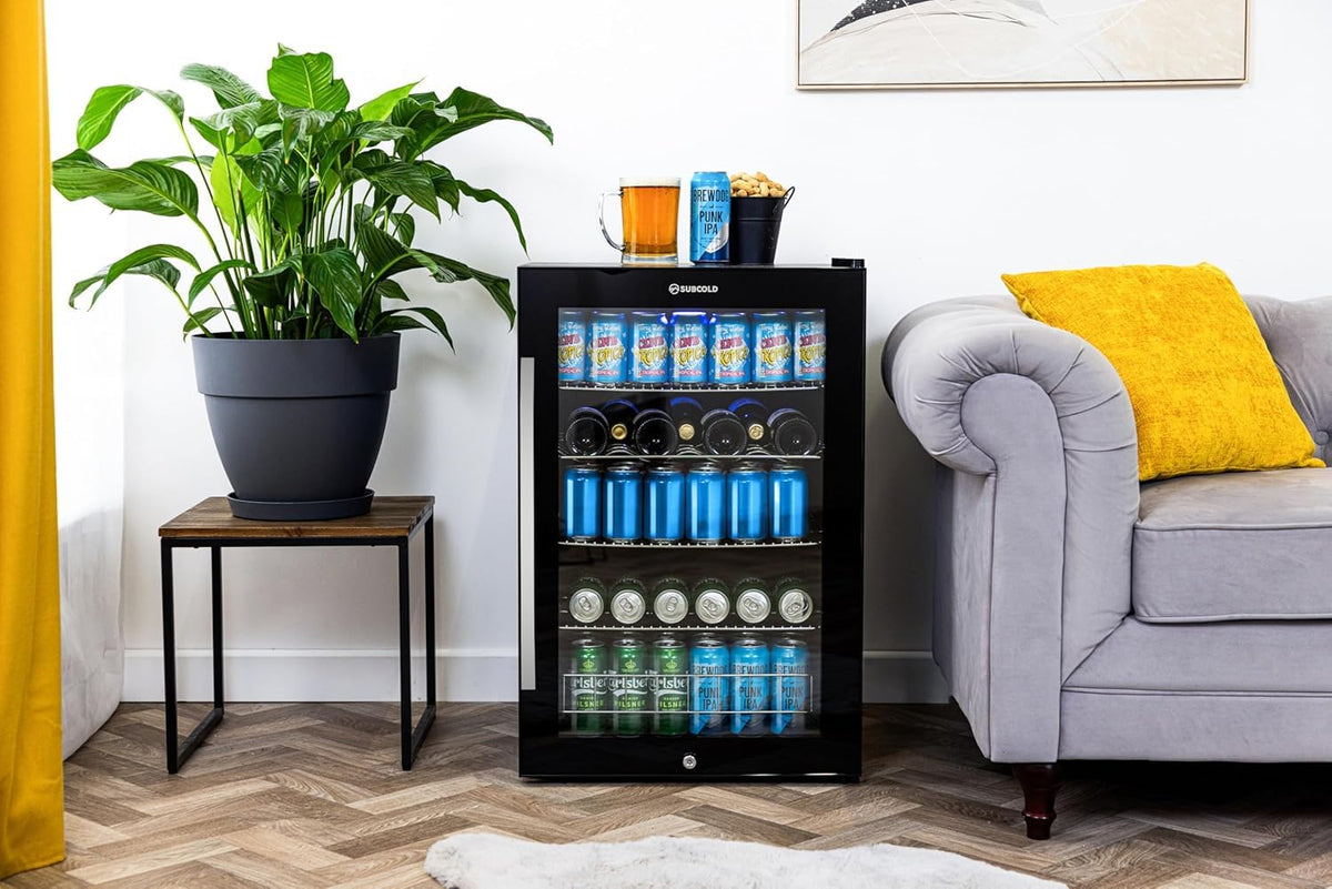 Subcold Ace90 LED Touch Control Beer Fridge With Glass Door | Premium Drinks & Wine Fridge | Black Alu Handle, Auto Defrost, Lockable | 91 Cans | Ideal for Home Bar Undercounter