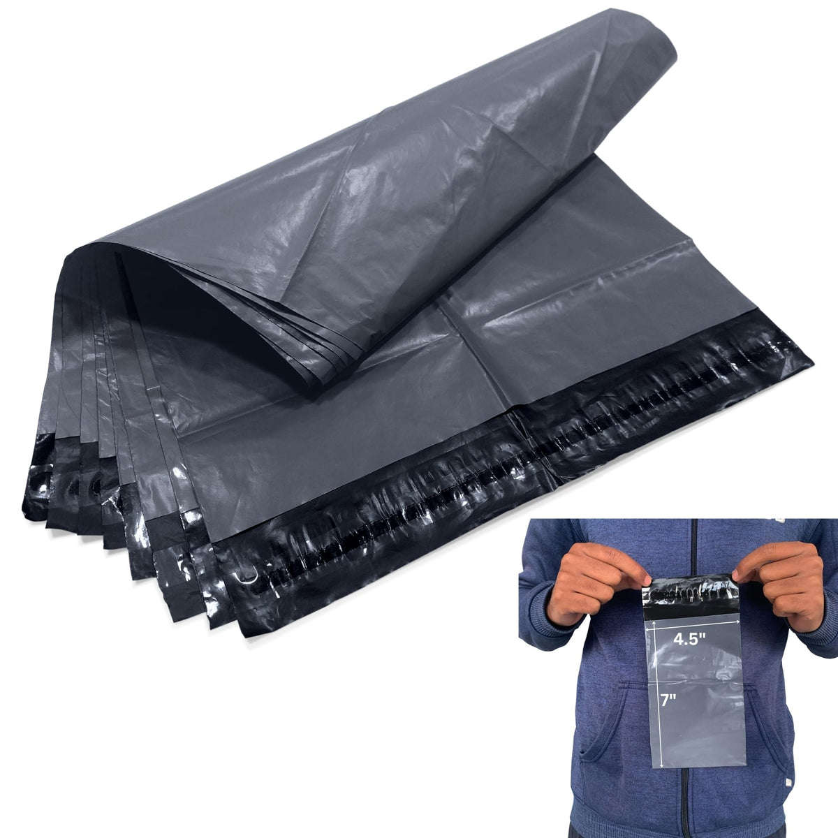 JeeJaan® 200 Small Grey Parcel Bags 4" x 6" (102 x 152mm) Strong Poly Mailer Small Postage Mailing Bags Courier Shipping Postal Bags - Posting Packing Envelopes