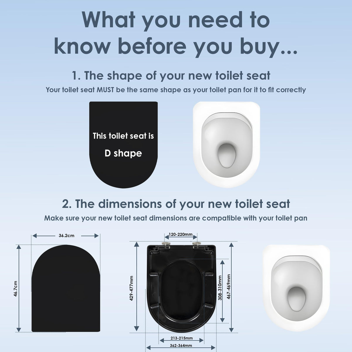 AQUALONA® Premium Thermoplastic Toilet Seat Soft Close Hardwearing Seat with Two Button Hinge Release D Shaped Easy to Clean Simple Installation Top and Bottom Fittings (White - D Shape)