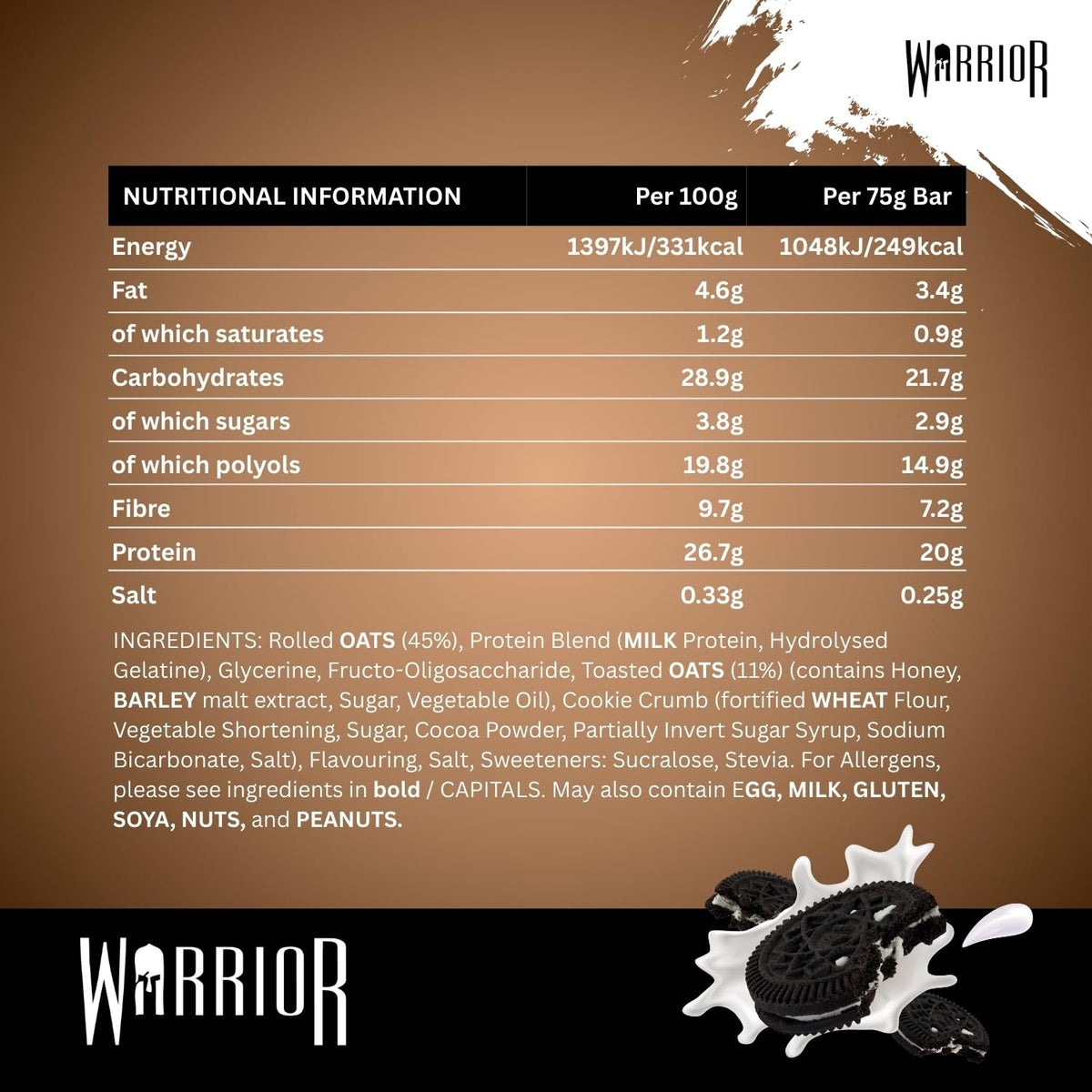 Warrior RAW Protein Bars 12 x 75g High Protein Oat Flapjack Snack