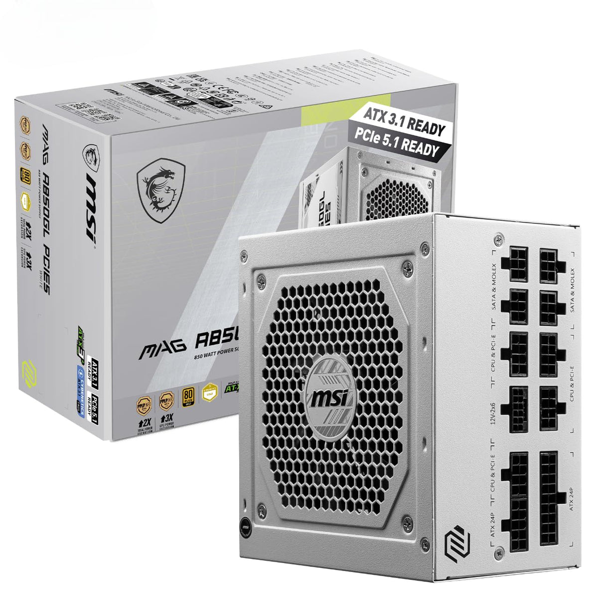 MSI MAG A750GL PCIE5 Power Supply Unit, 750W, 80 Plus Gold, Fully Modular, ATX 3.0, PCIe 5.0 GPU Support, 120mm FDB Fan, Full-Bridge LLC, Flat Black Cables - 7 Year Warranty