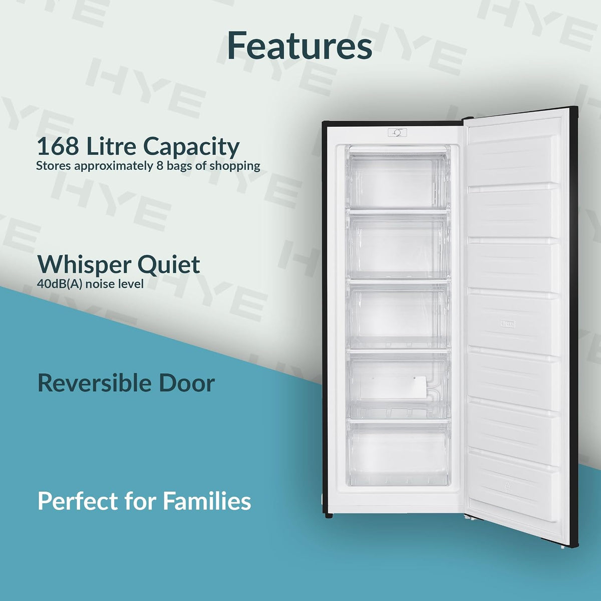 HYE Upright Freezer - 168L Capacity, 142.6cm Height, 54.5cm Height, White