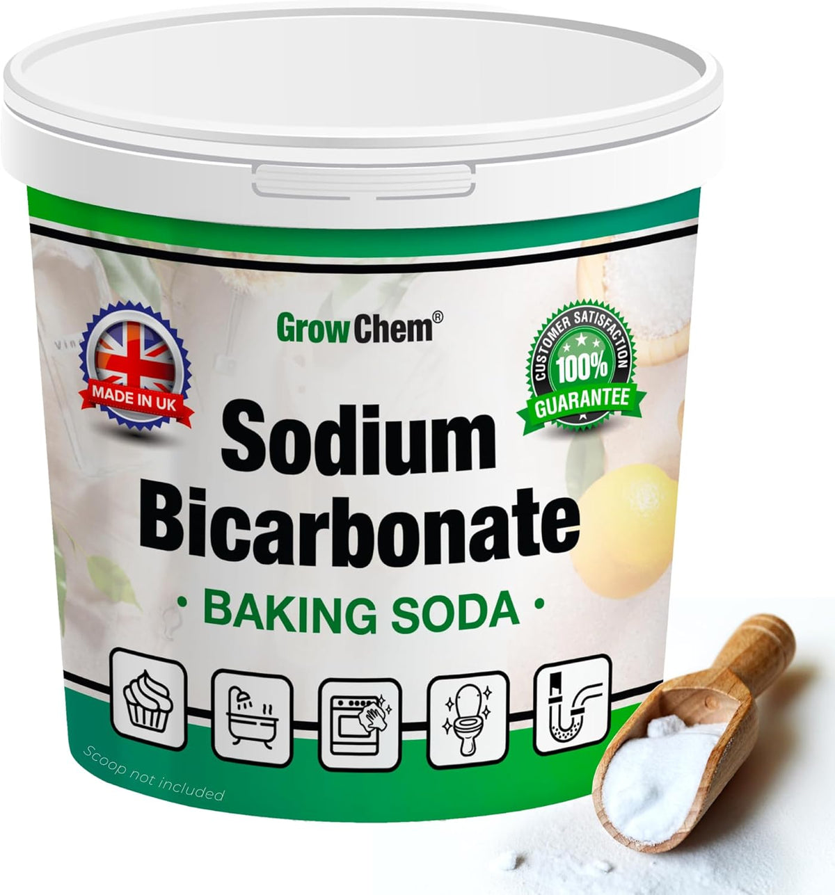 Baking Soda, Sodium Bicarbonate (1KG Bucket) UK MADE Pure Baking Soda for Cleaning, Cooking, Bath Bombs, Odours and Teeth Cleaning. Eco Friendly Bicarbonate of Soda.