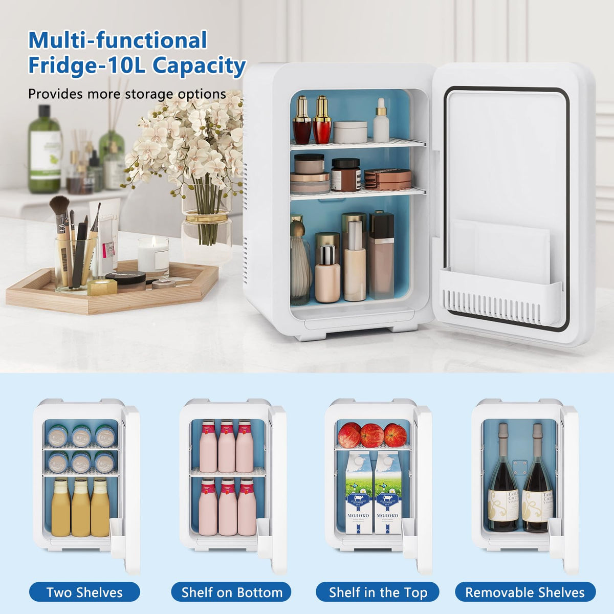 ARTETHYS Mini Fridge for Bedrooms, 10L Small Portable Car Fridges