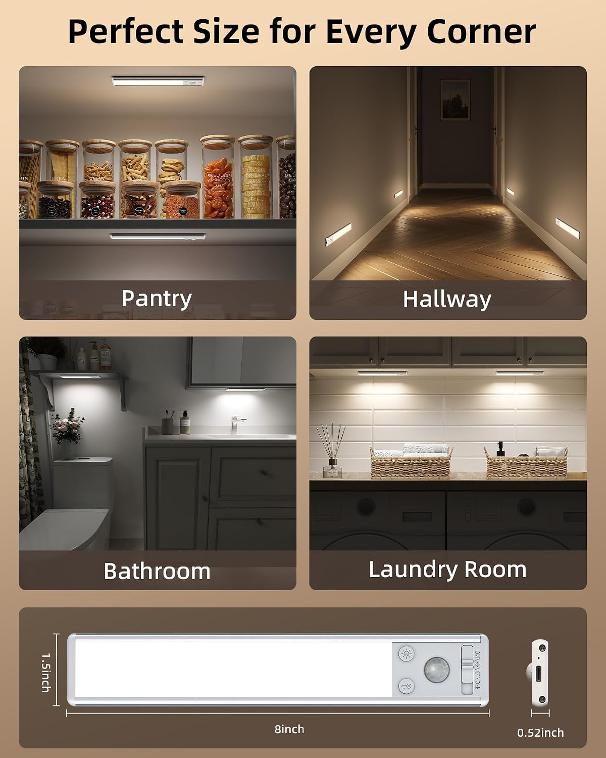 EZVALO Under Cabinet Kitchen Lights, Motion Sensor Lights Indoor 2-Pack