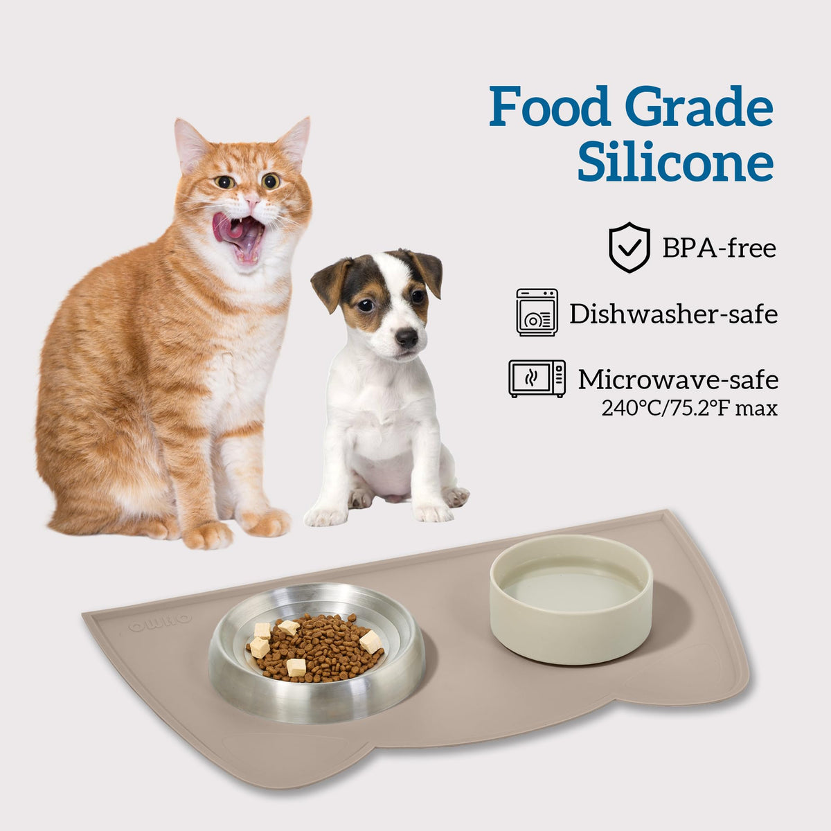 OHMO Silicone Cat Food Mat for Food&Water Bowls, 46x25cm, Camo Green