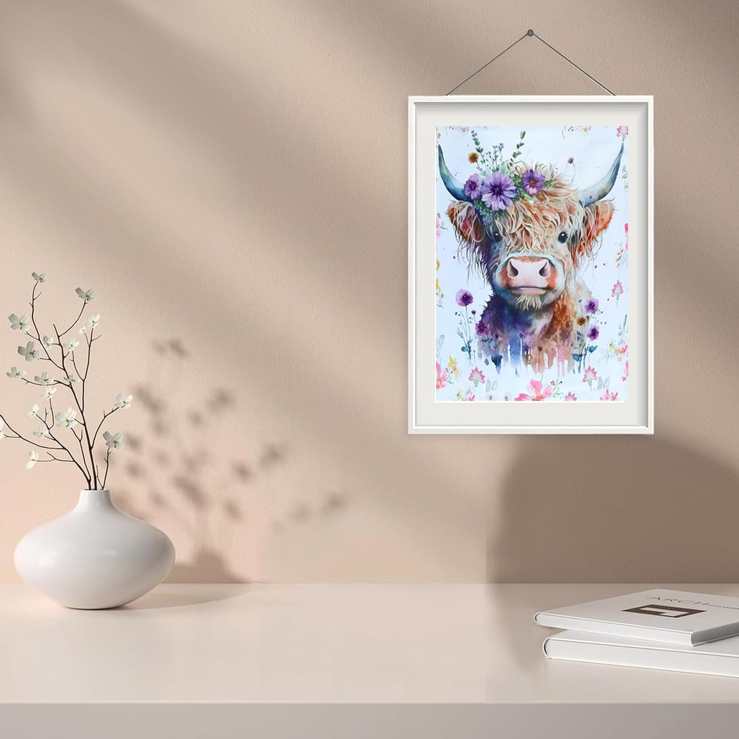 VARHHUXHA 5D Diamond Art Painting Kits for Adults, Cow and Flower Full Drill Crystal Art Kits for Adults, DIY Cross Stitch Arts Crafts Pictures Embroidery Kit for Beginner Home Wall Decor 30x40