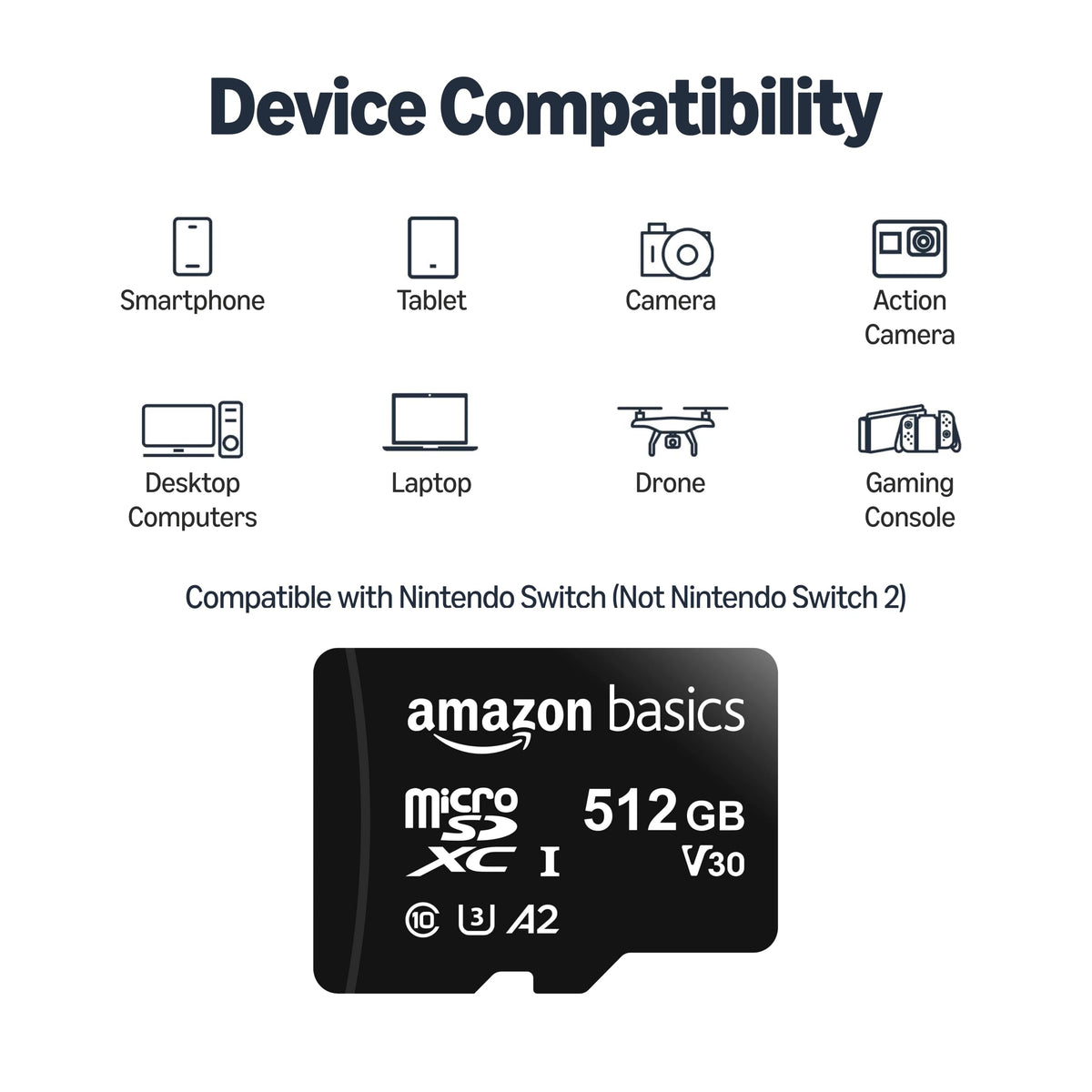 Amazon Basics microSDXC Memory Card with Full Size Adapter, A2, U3, Read Speed up to 100 MB/s, 128GB, Black