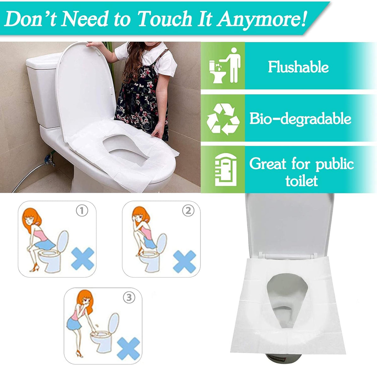 60PCS Disposable Toilet Seat Covers, Flushable Toilet Seat Covers for Kids Adults Pregnant Women, Disposable Toilet Seat Cover for Travel, Use in Public Toilets