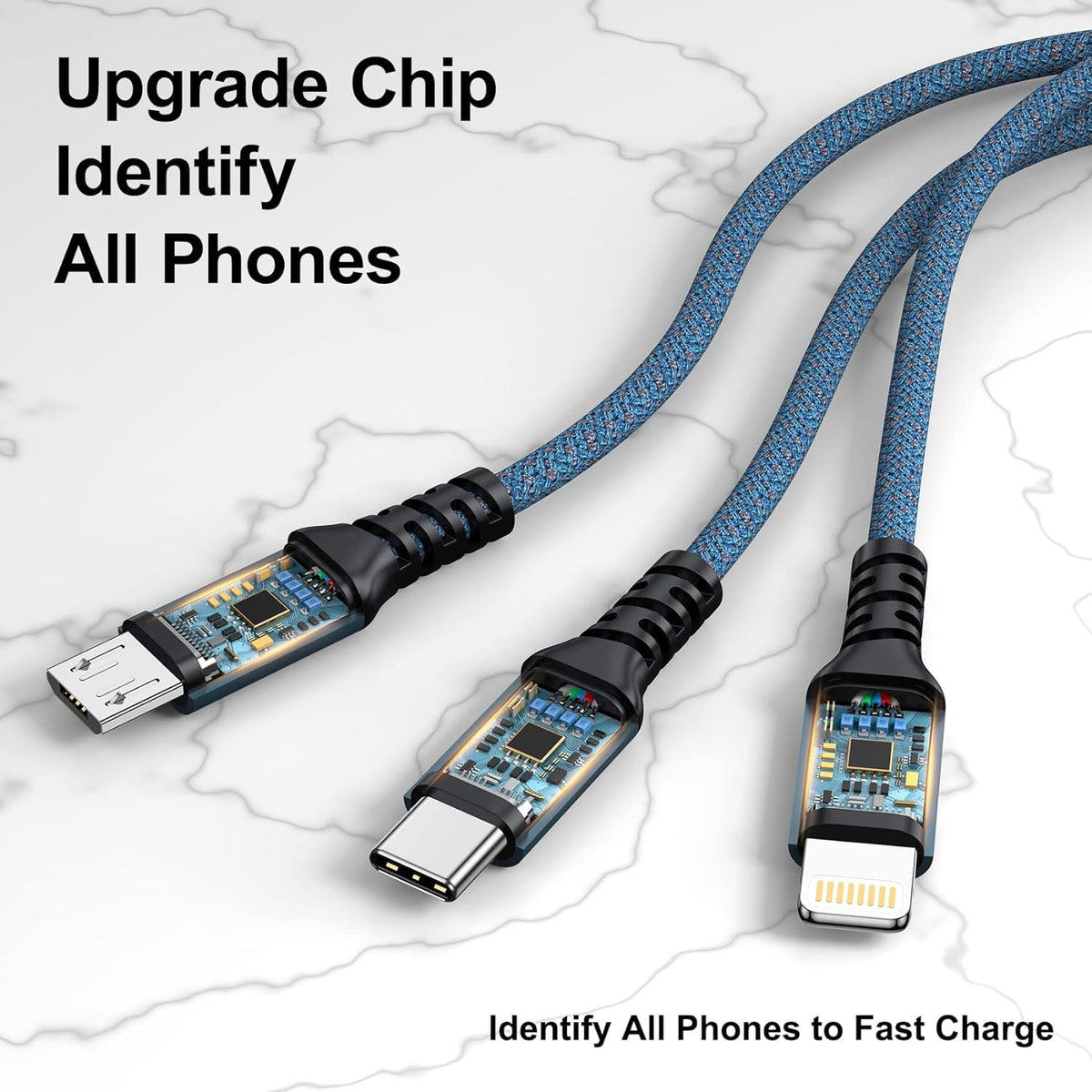 GIANAC Multi Charger Cable [2Pack 1.2M] 3 in 1 Charging Cable Nylon Braided