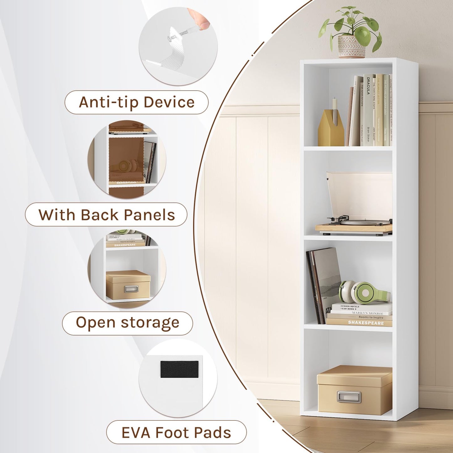 WOLTU Bookcase, White Book Shelf 6 Storage Cubes Unit, Tall Freestanding Bookcases for Living Room,Bedroom