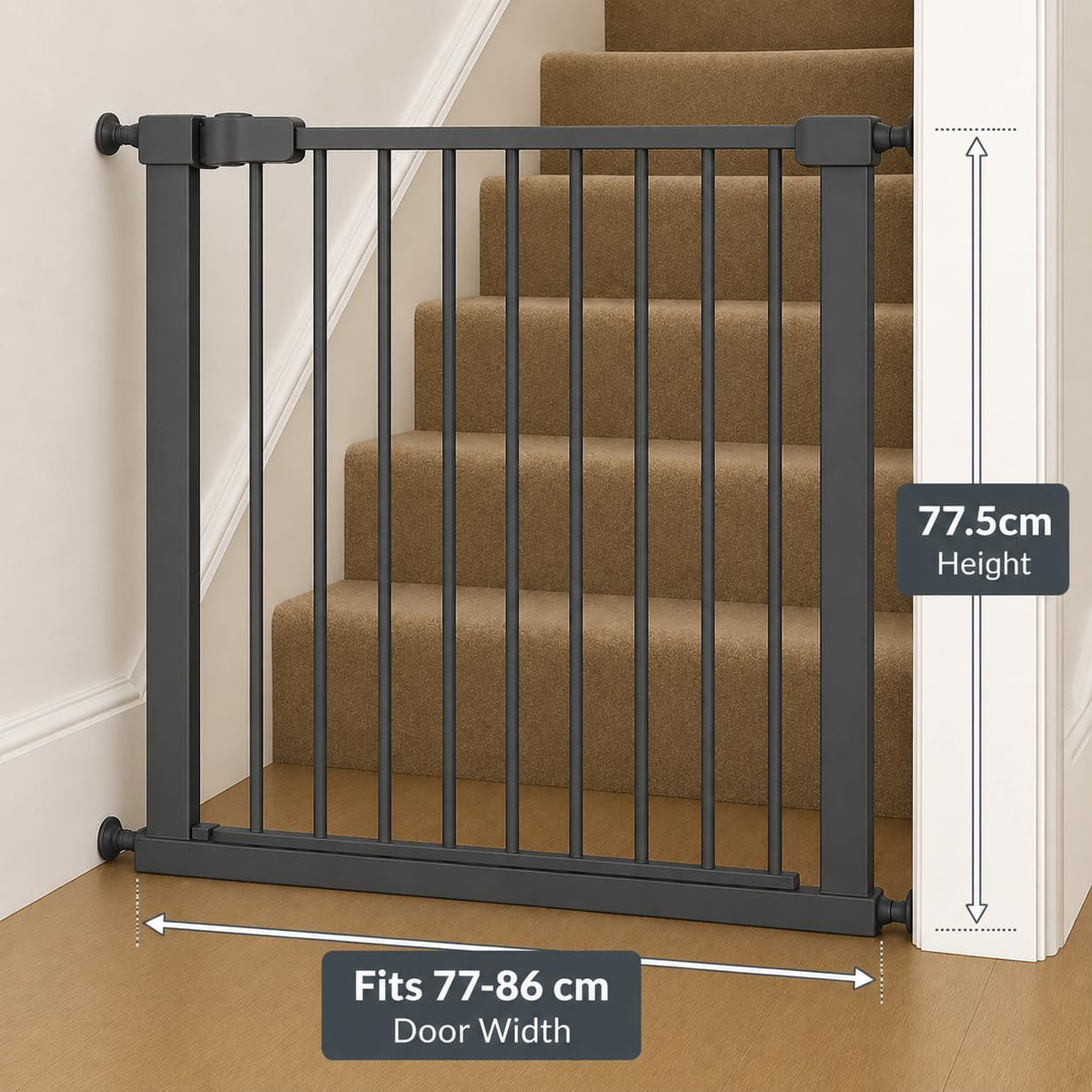 For Your Little One Pressure Fit Safety Stair Gate – 100–107 cm – 2 x 7 cm Extensions Included – No Screws Needed | One-Hand Opening | Baby & Pet Gate for Stairs & Doorways, Grey