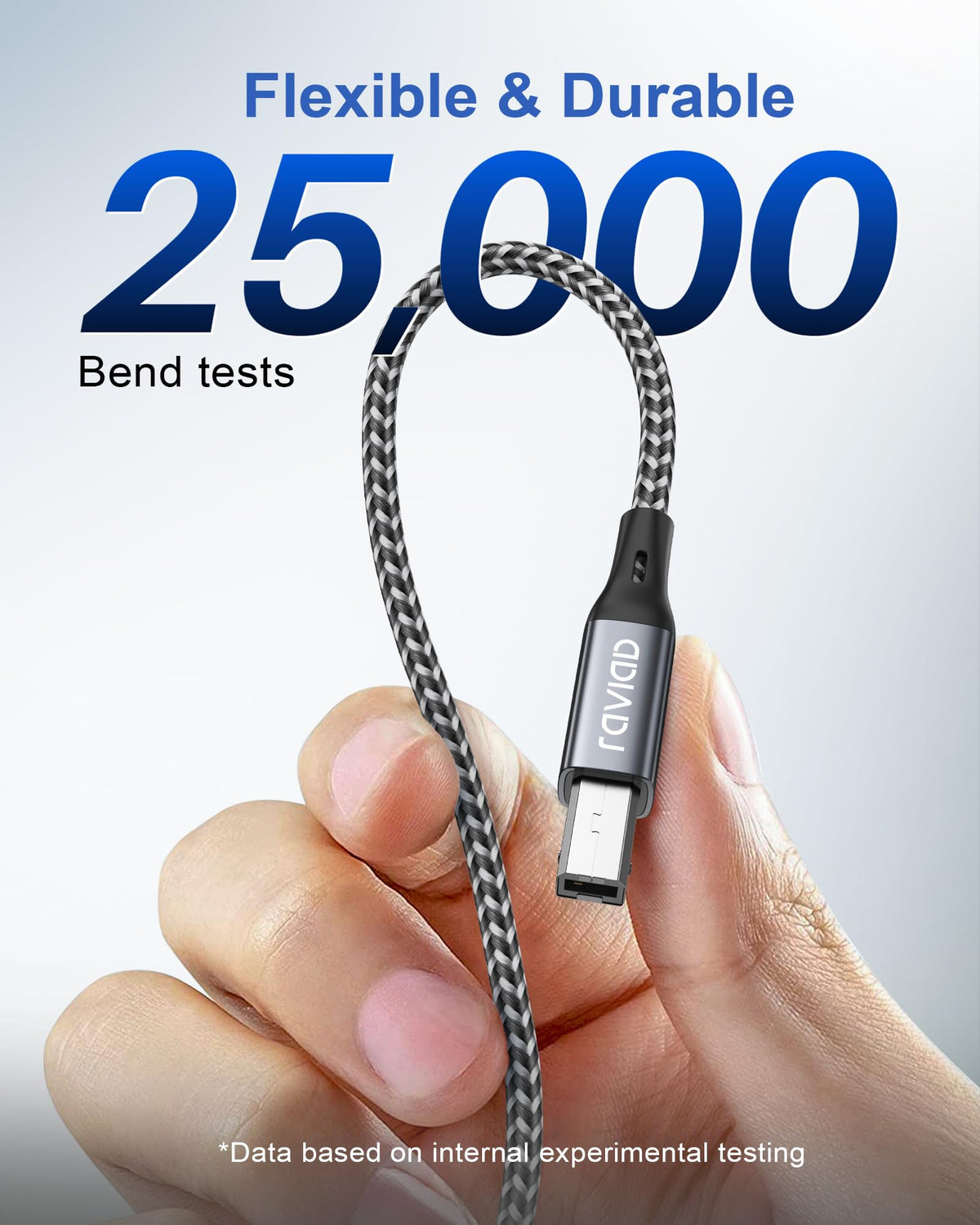 RAVIAD USB Printer Cable 2M, USB 2.0 Type A Male to B Male Nylon Braided