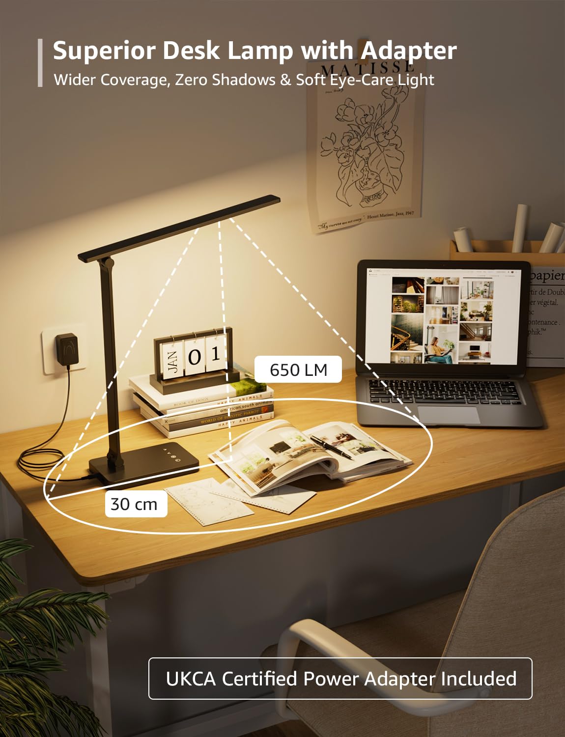 Lepro LED Desk Lamp, 700lm Office Desk Lamp with USB Charging Port, White