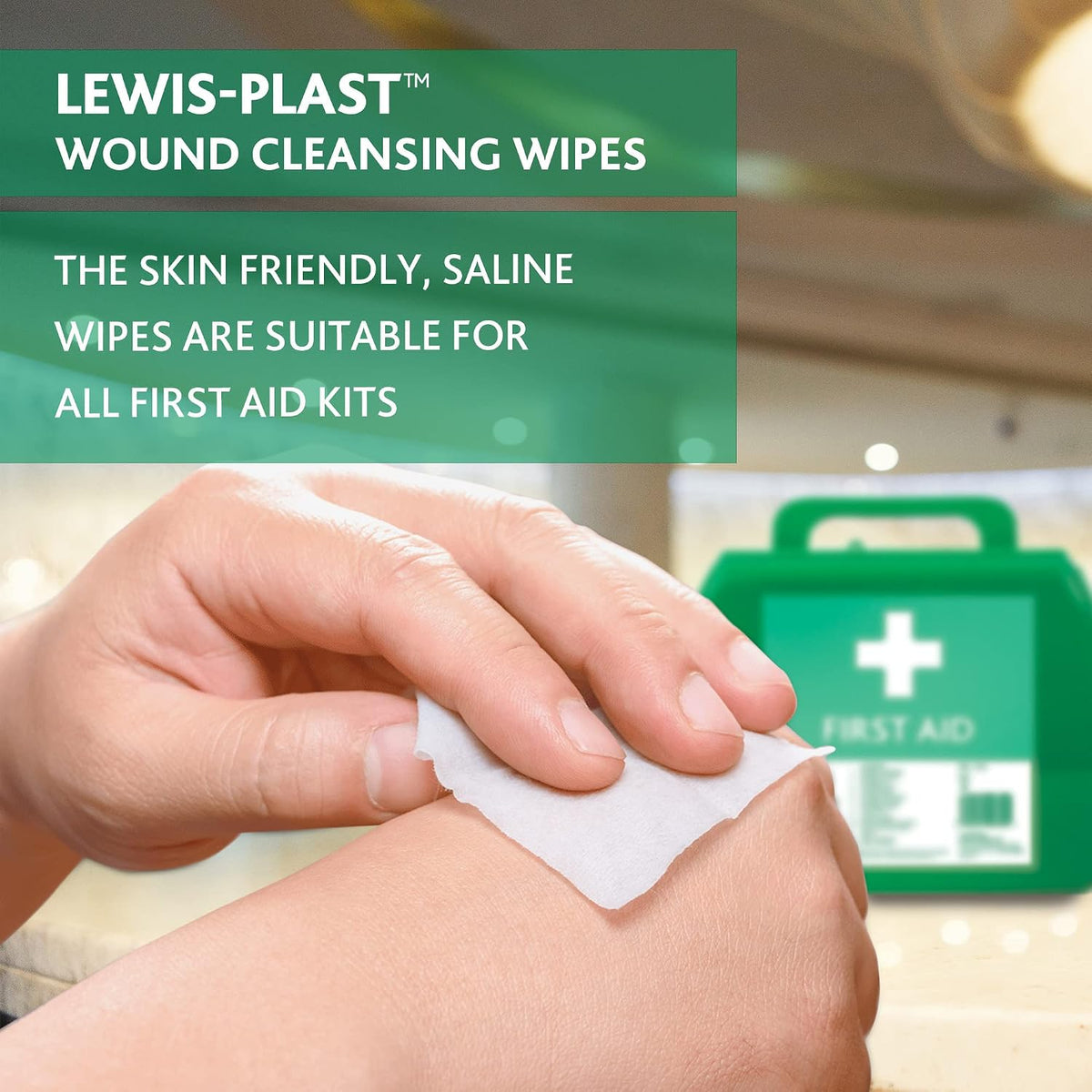 Lewis-Plast Alcohol-Free Sterile Saline Wipes, First Aid Wound Cleansing Wipes for Cuts, Grazes & Minor Injuries, Individually Wrapped, Box of 100