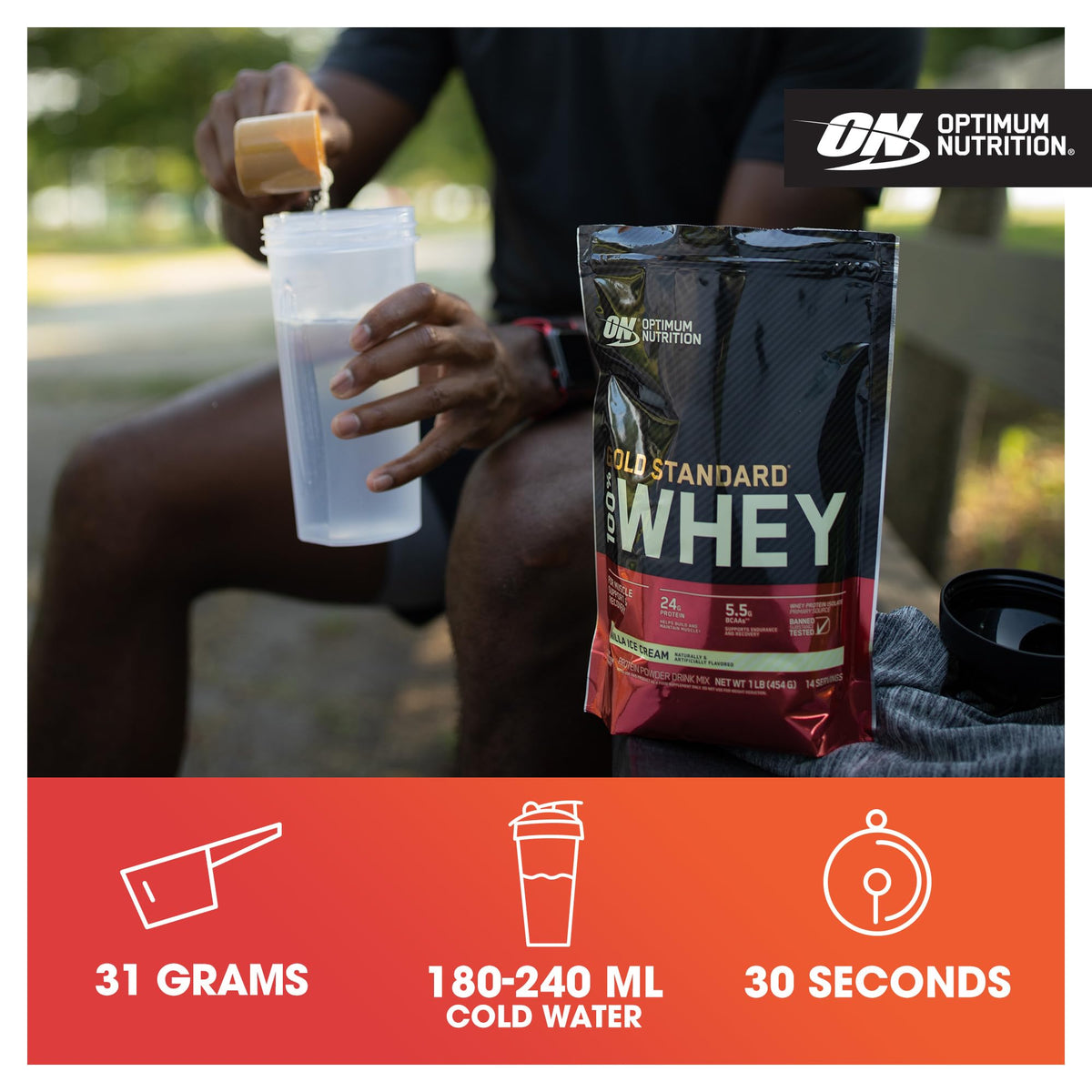 Optimum Nutrition Gold Standard 100% Whey Muscle Building and Recovery Protein Powder With Naturally Occurring Glutamine and BCAA Amino Acids, Double Rich Chocolate Flavour, Pack of 24, 24 x 31g