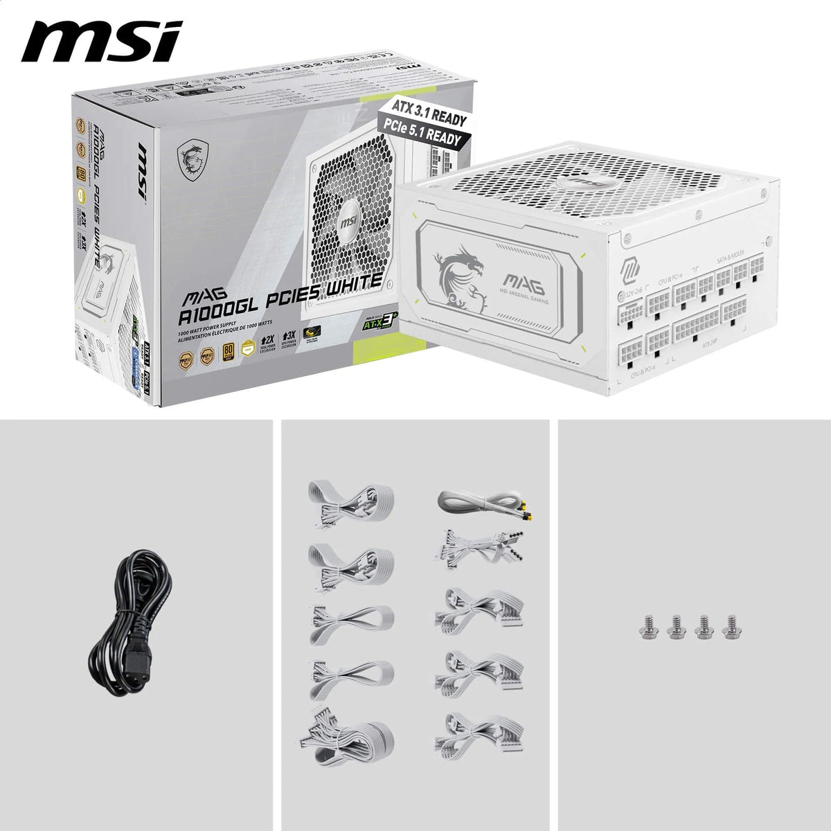 MSI MAG A750GL PCIE5 Power Supply Unit, 750W, 80 Plus Gold, Fully Modular, ATX 3.0, PCIe 5.0 GPU Support, 120mm FDB Fan, Full-Bridge LLC, Flat Black Cables - 7 Year Warranty