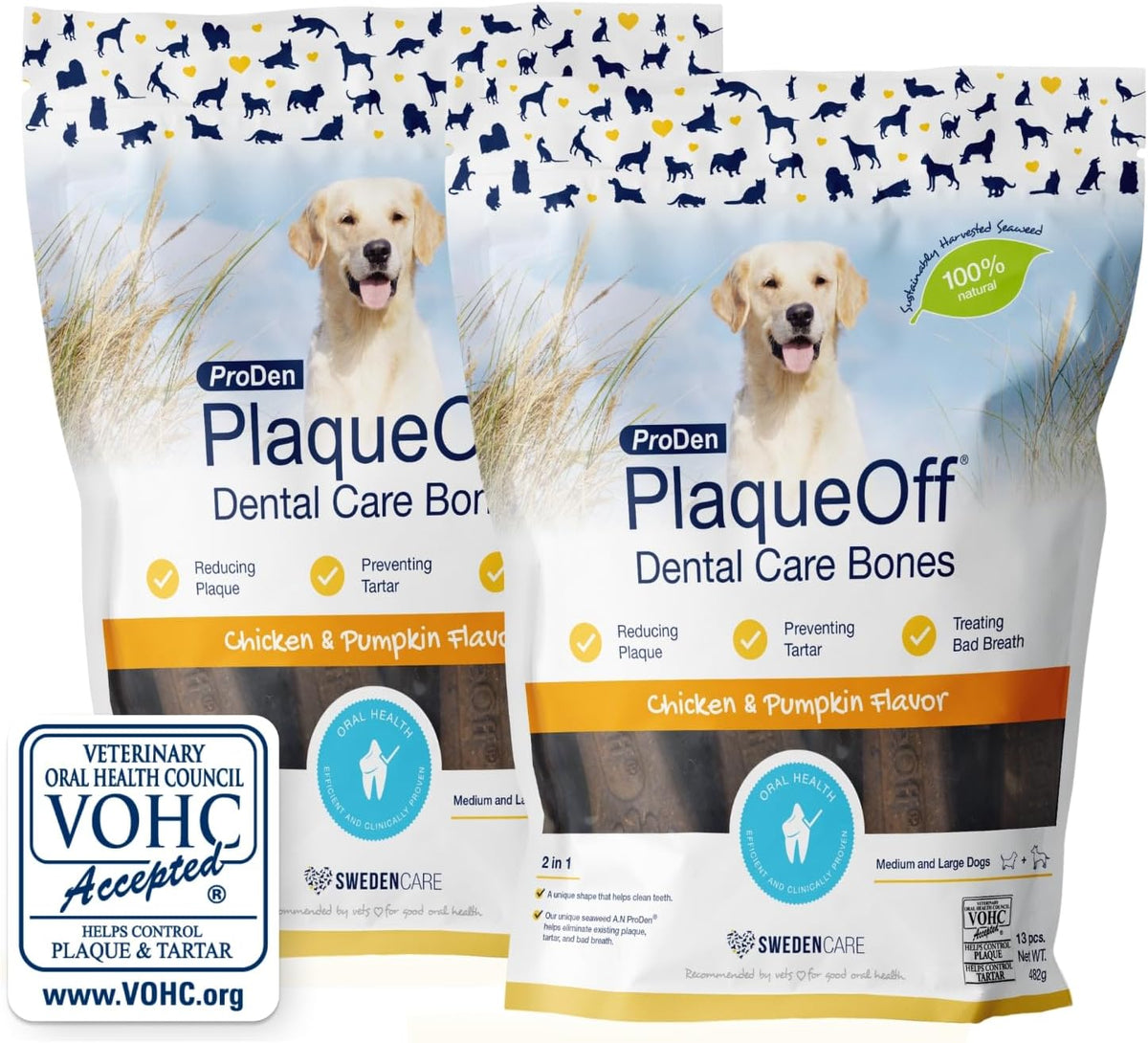 ProDen PlaqueOff 13 Dental Bones for Medium & Large Dogs, Chicken & Pumpkin