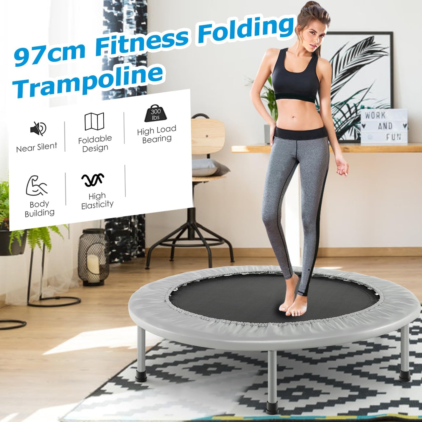COSTWAY 38" Foldable Mini Fitness Trampoline with Carry Bag — Max 150 kg