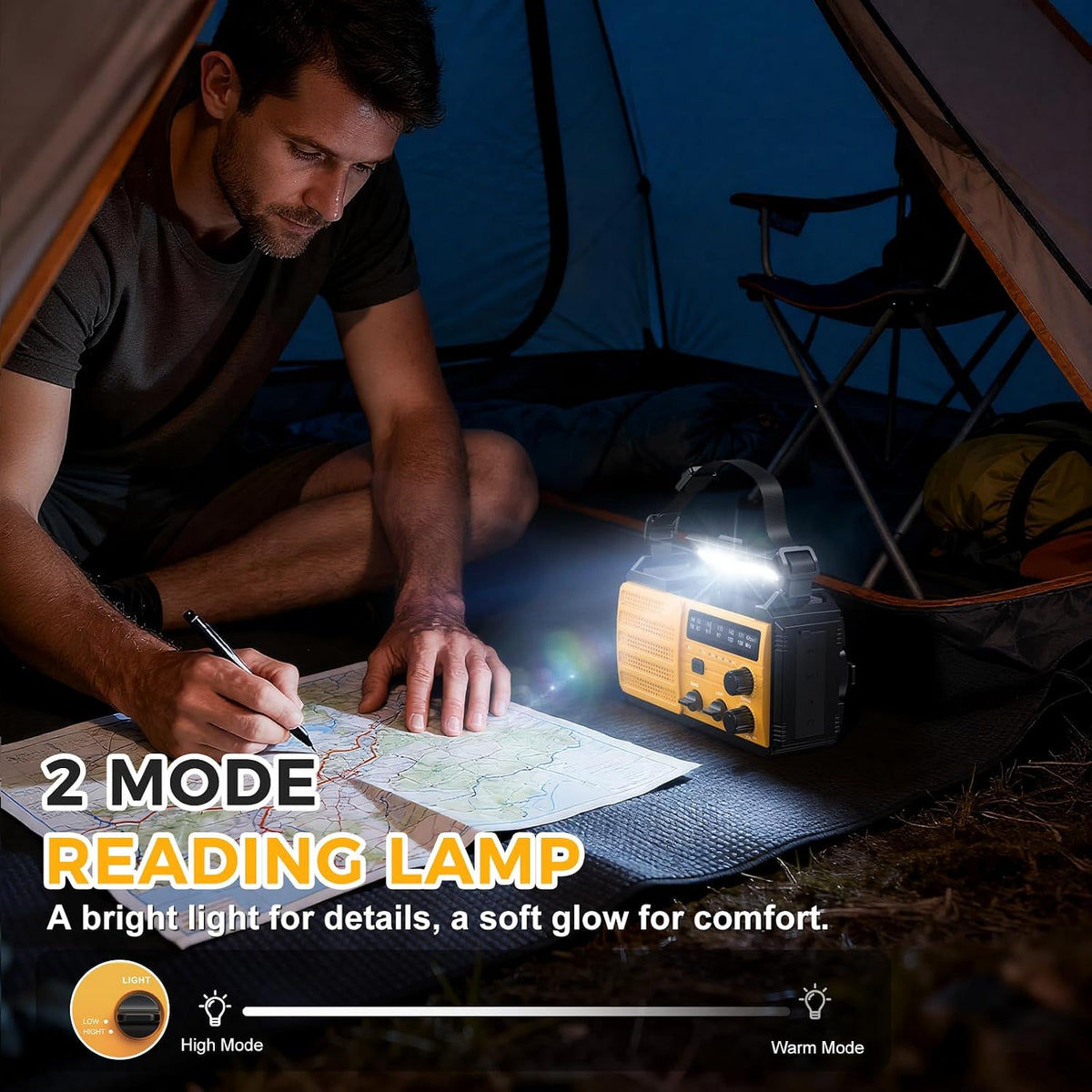 8000mAh Emergency Wind Up Radio, Hand Crank Solar, AM/FM Radio with 3-Mode Flashlight, 2-Mode Reading Lamp, SOS Alarm with USB Phone Charger for Emergency Outdoor