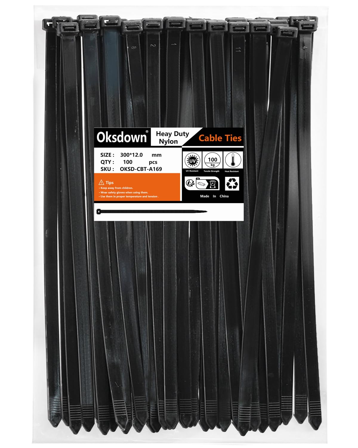 100 Pack Yellow Plastic Cable Ties 300mm×3.6mm Heavy Duty Strong Nylon Premium Self Locking 12 inch/30 cm Long Zip Tie Wraps