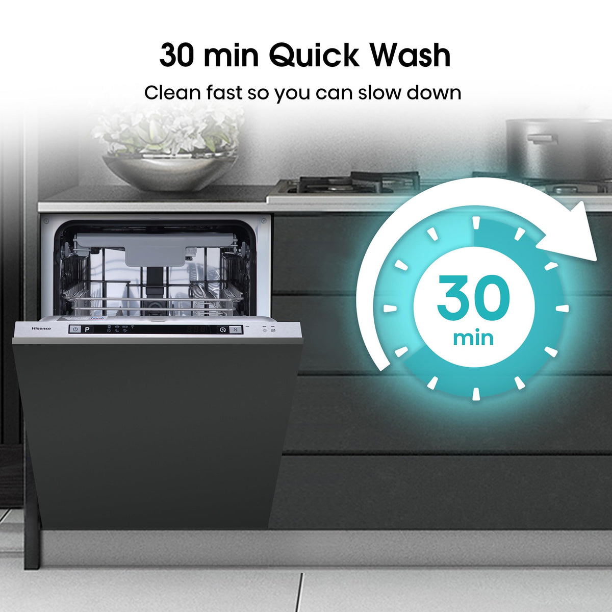 Hisense Fully Integrated Standard Dishwasher - Silver with Fixed Door Fixing Kit HV623D15UK - D Rated