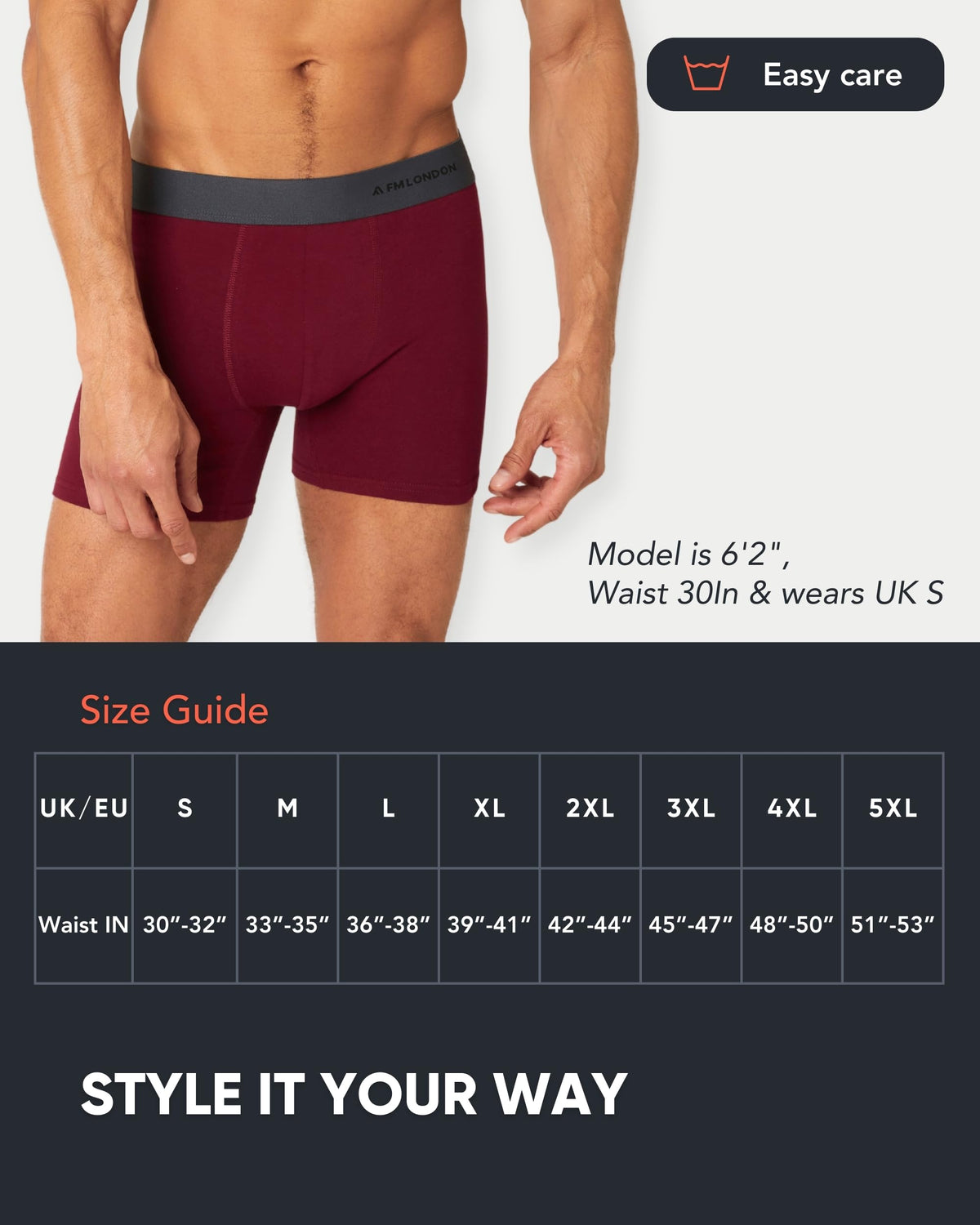 FM London 7-Pack Mens Boxers, Cotton Rich, Soft & Stretchy Mens Underwear
