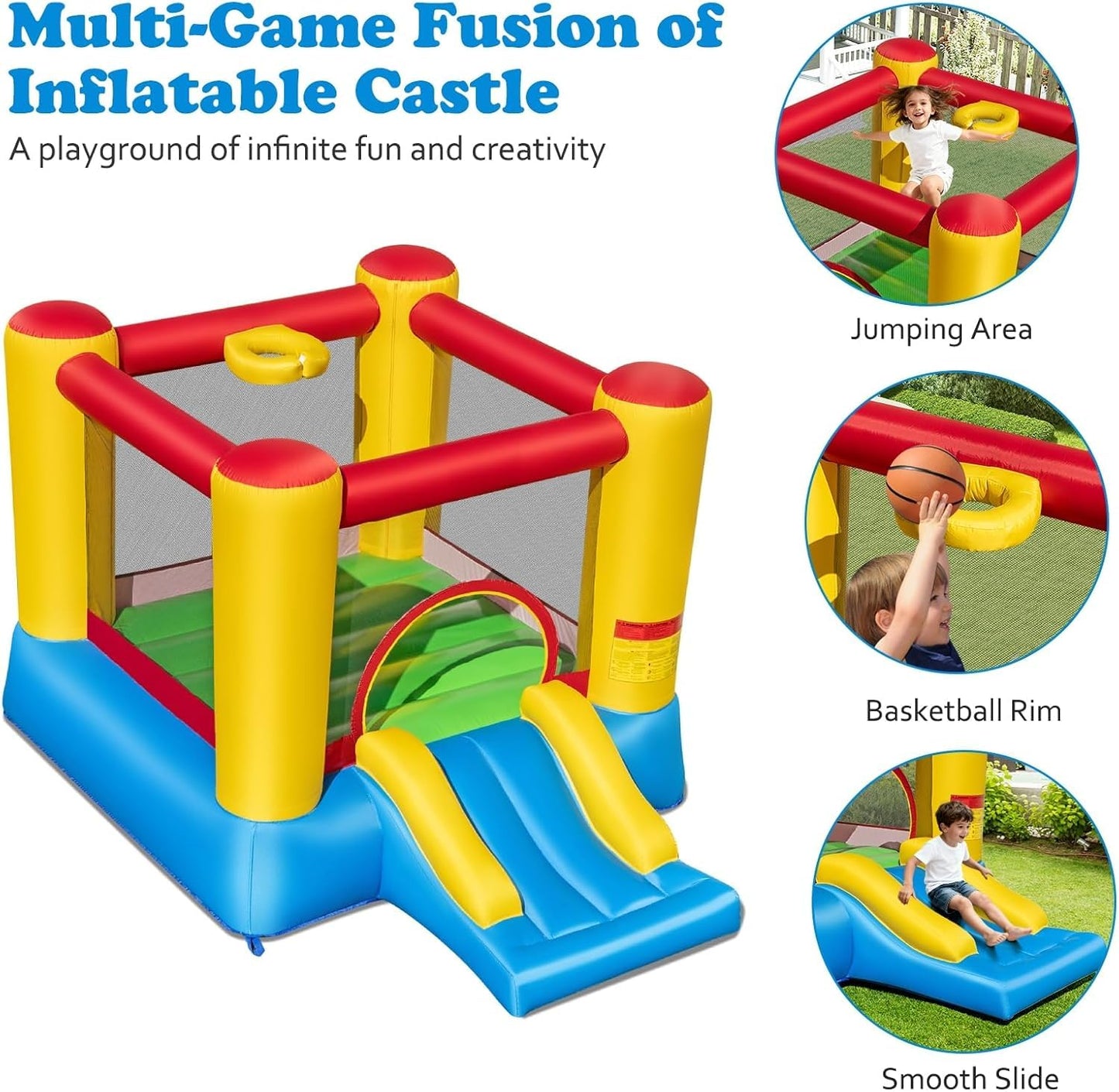 Maxmass Kids Inflatable Bouncy Castle with Slide & Basketball Hoop — 297x203x189cm | Ages 6-14