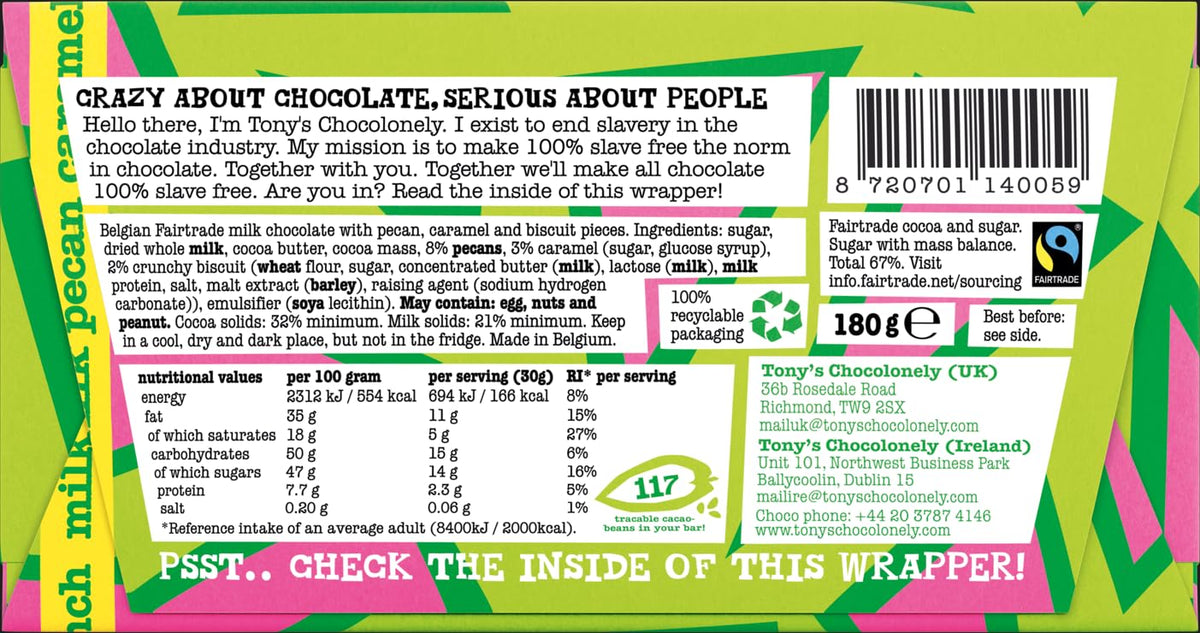 Tony's Chocolonely Milk Chocolate Bar - 180g Belgian Fairtrade Chocolate, Gift, 32% Cocoa, Vegetarian