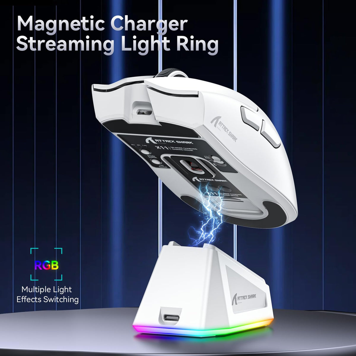 ATTACK SHARK X11 Gaming Mouse with Magnetic Charging Dock, PixArt PAW3311 Gaming Sensor, BT/2.4G Wireless/Wired Gaming Mouse with Mouse Grip Tape, 22000 DPI, Gamer Mice for Win11/Xbox/PS/Mac (Red)